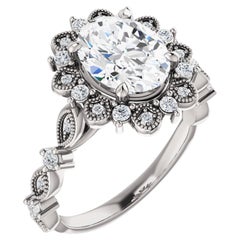 Vintage Inspired Halo Style Oval Diamond GIA Certified Engagement Wedding Ring