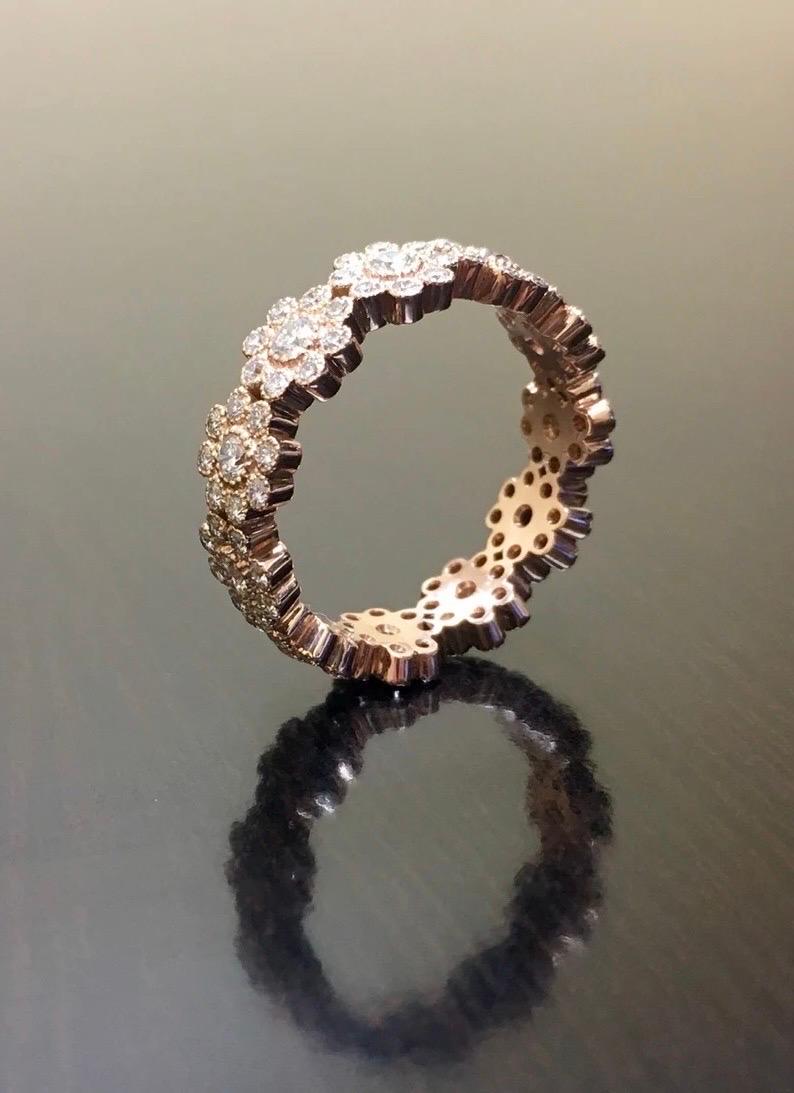 Vintage Inspired Handmade 18K Rose Gold Eternity Diamond Engagement Band In New Condition For Sale In Los Angeles, CA