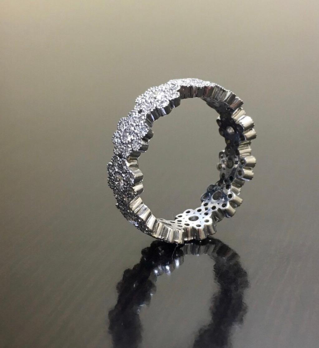 Round Cut Vintage Inspired Handmade Platinum Eternity Diamond Engagement Ring For Sale