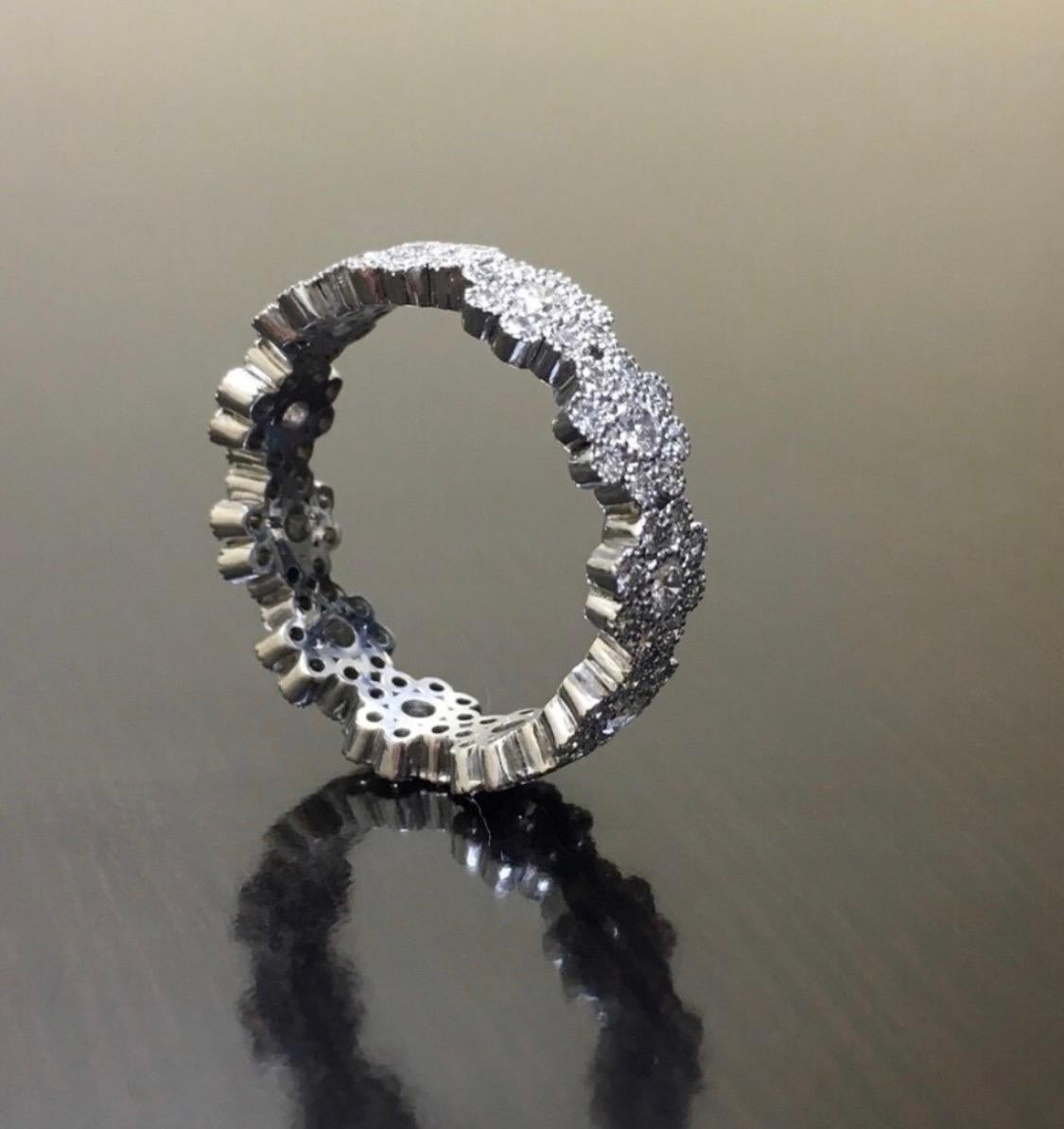 Vintage Inspired Handmade Platinum Eternity Diamond Engagement Ring For Sale 1