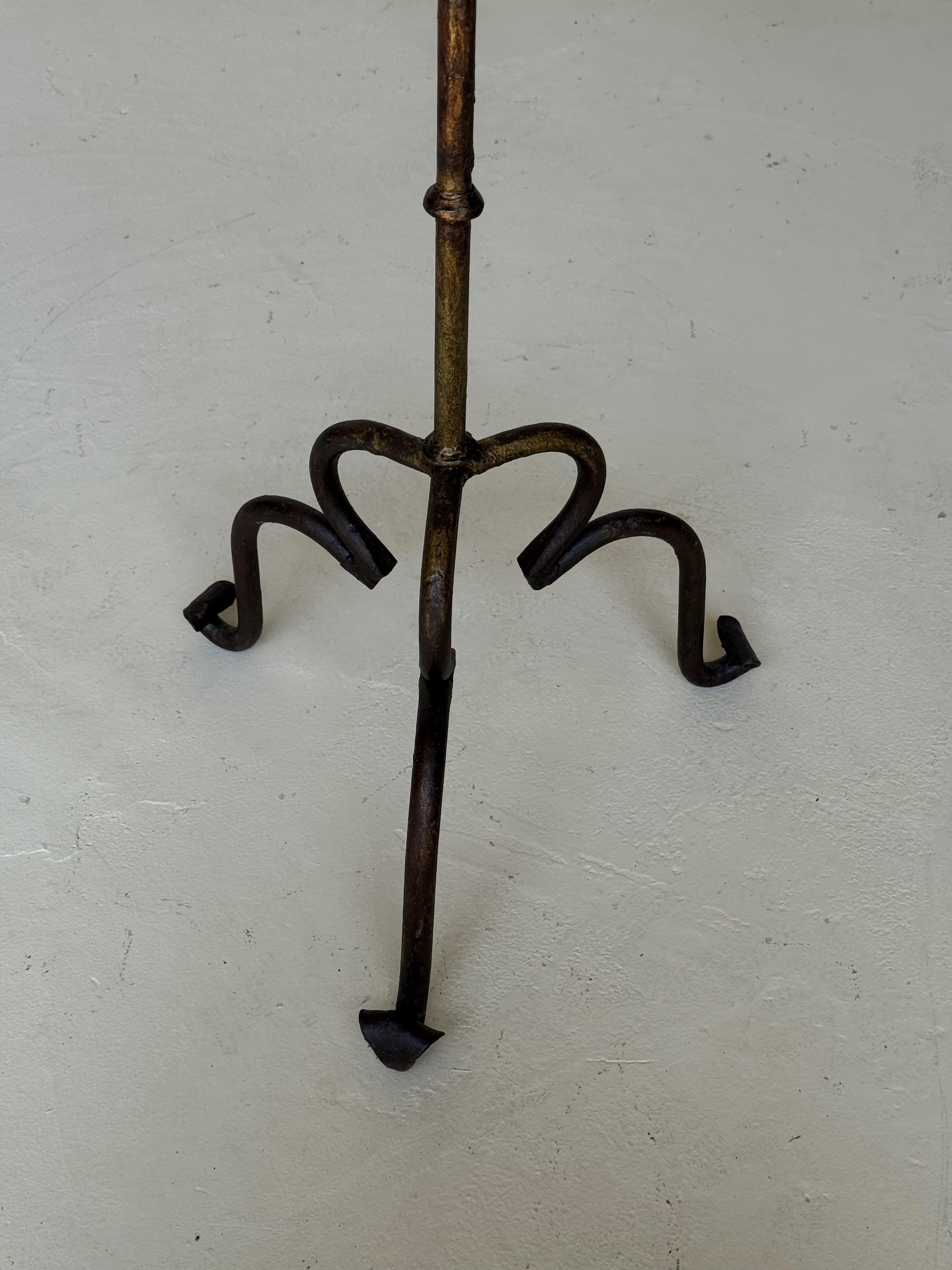Vintage-Inspired Iron Plant Stand or Tall Side Table with Tripod Base and Gilt P For Sale 2