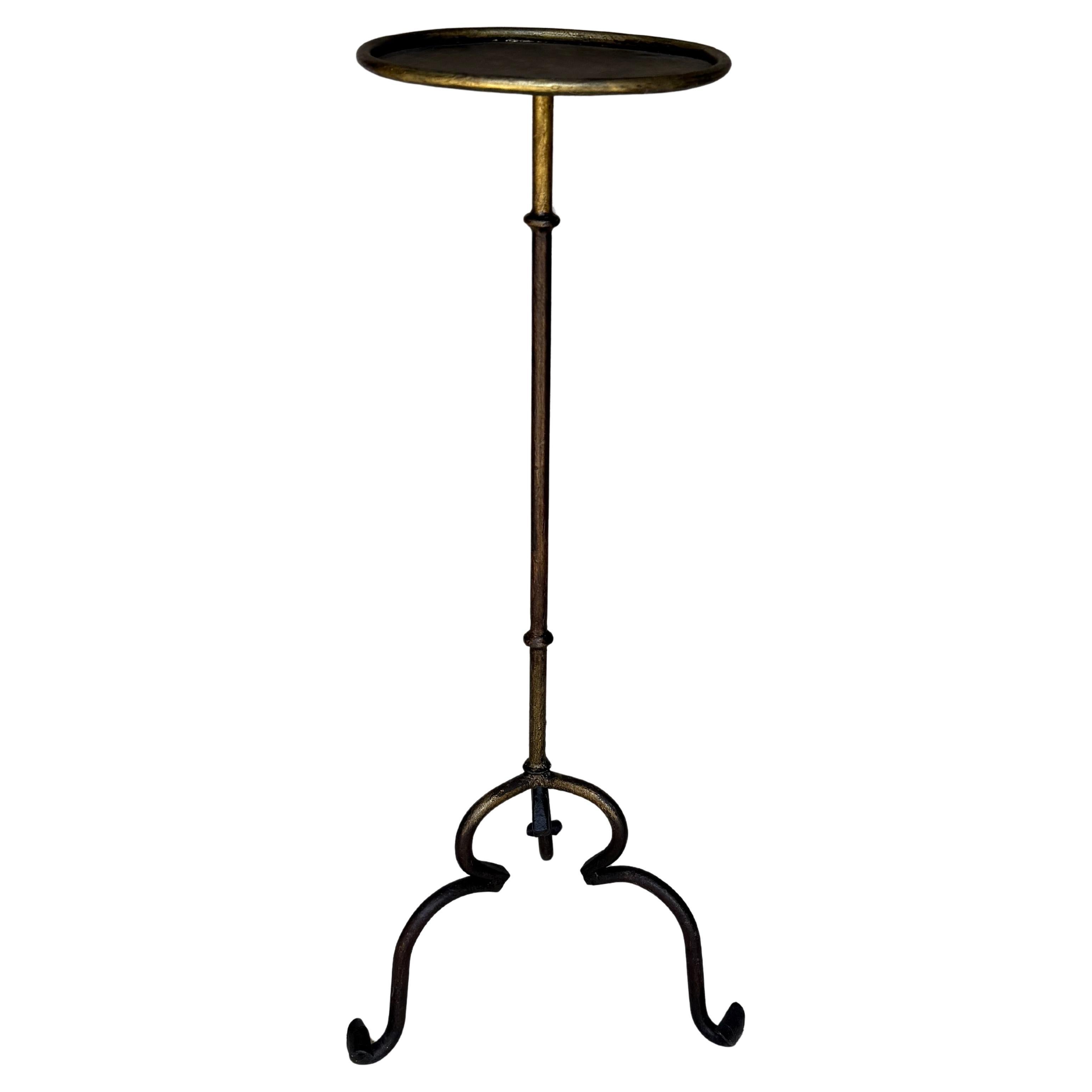 Vintage-Inspired Iron Plant Stand or Tall Side Table with Tripod Base and Gilt P For Sale
