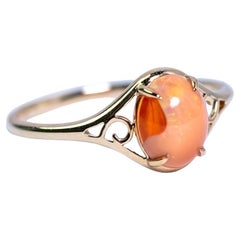 Vintage Inspired Mexican Egg Fire Opal Engagement Wedding Ring 14K Yellow Gold