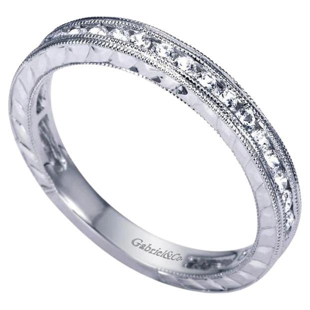 Round Cut Vintage Inspired Milgrain Channel Set White Gold Diamond Band For Sale