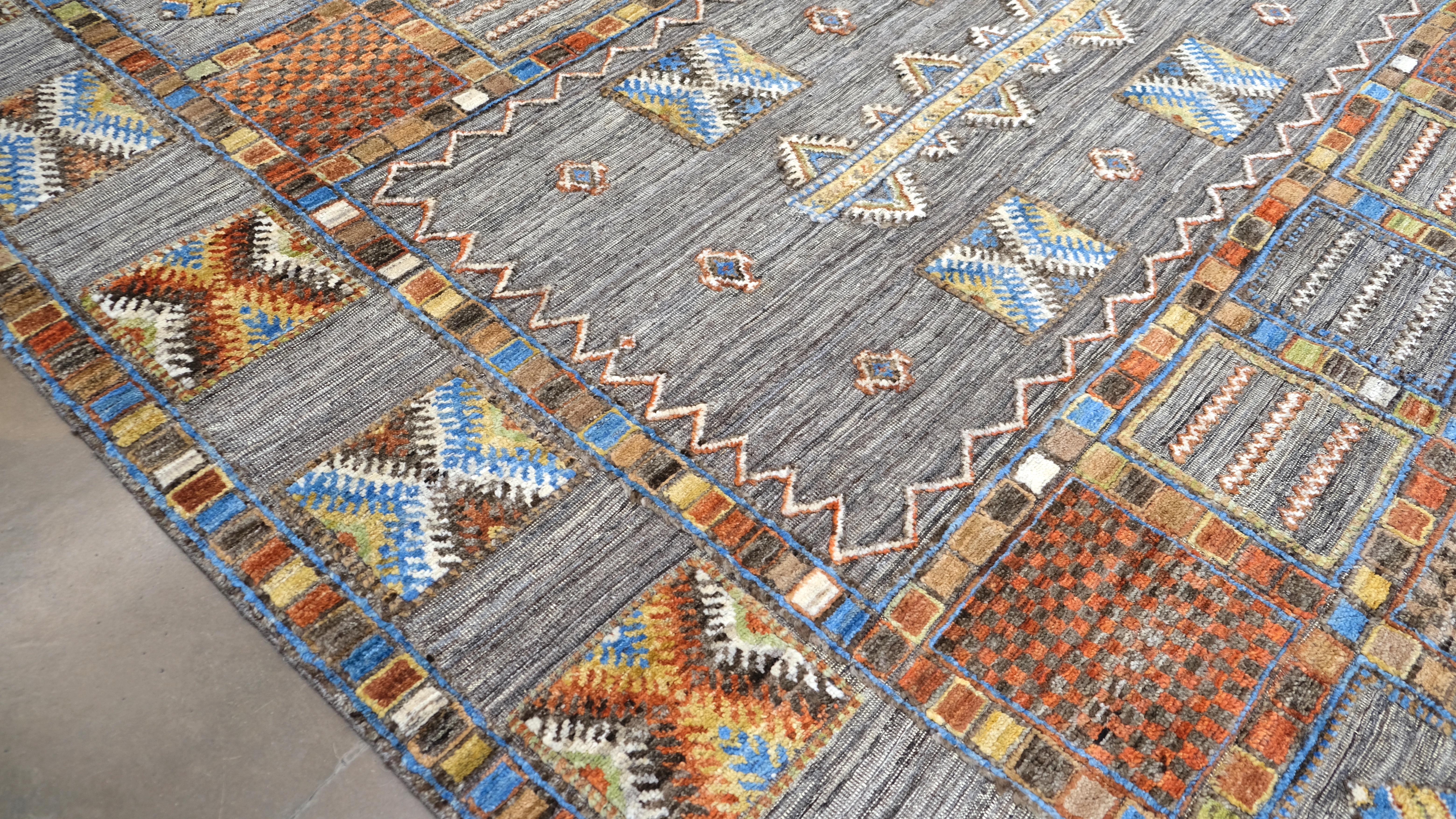 Alfombra geométrica moderna de inspiración vintage  8'4''x10' Pakistaní en venta