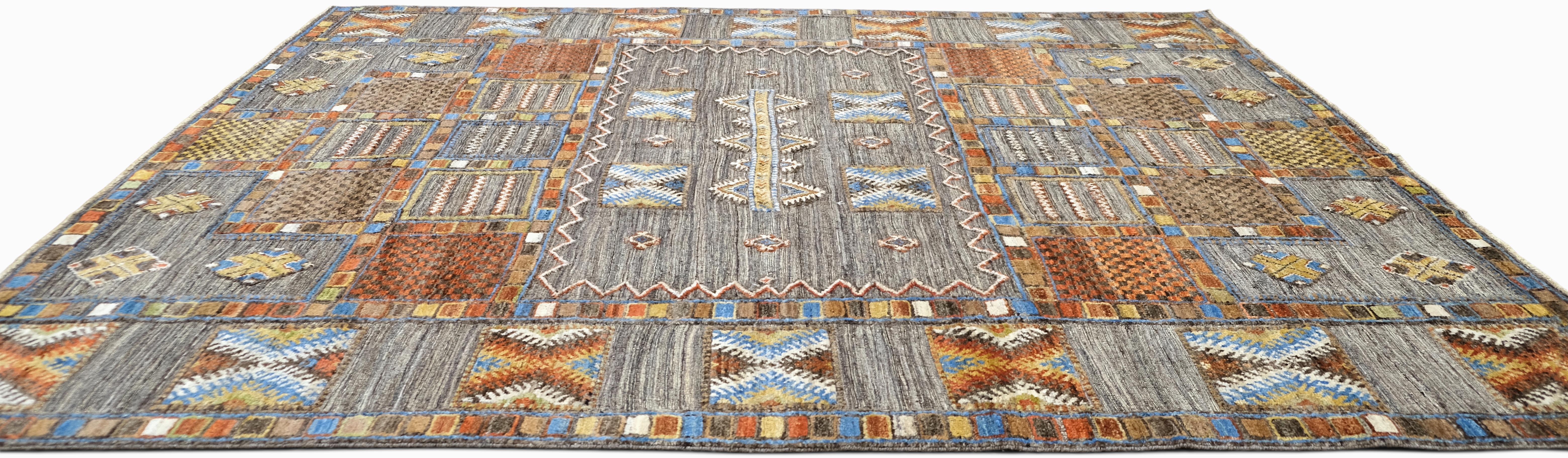 Alfombra geométrica moderna de inspiración vintage  8'4''x10' Anudado a mano en venta
