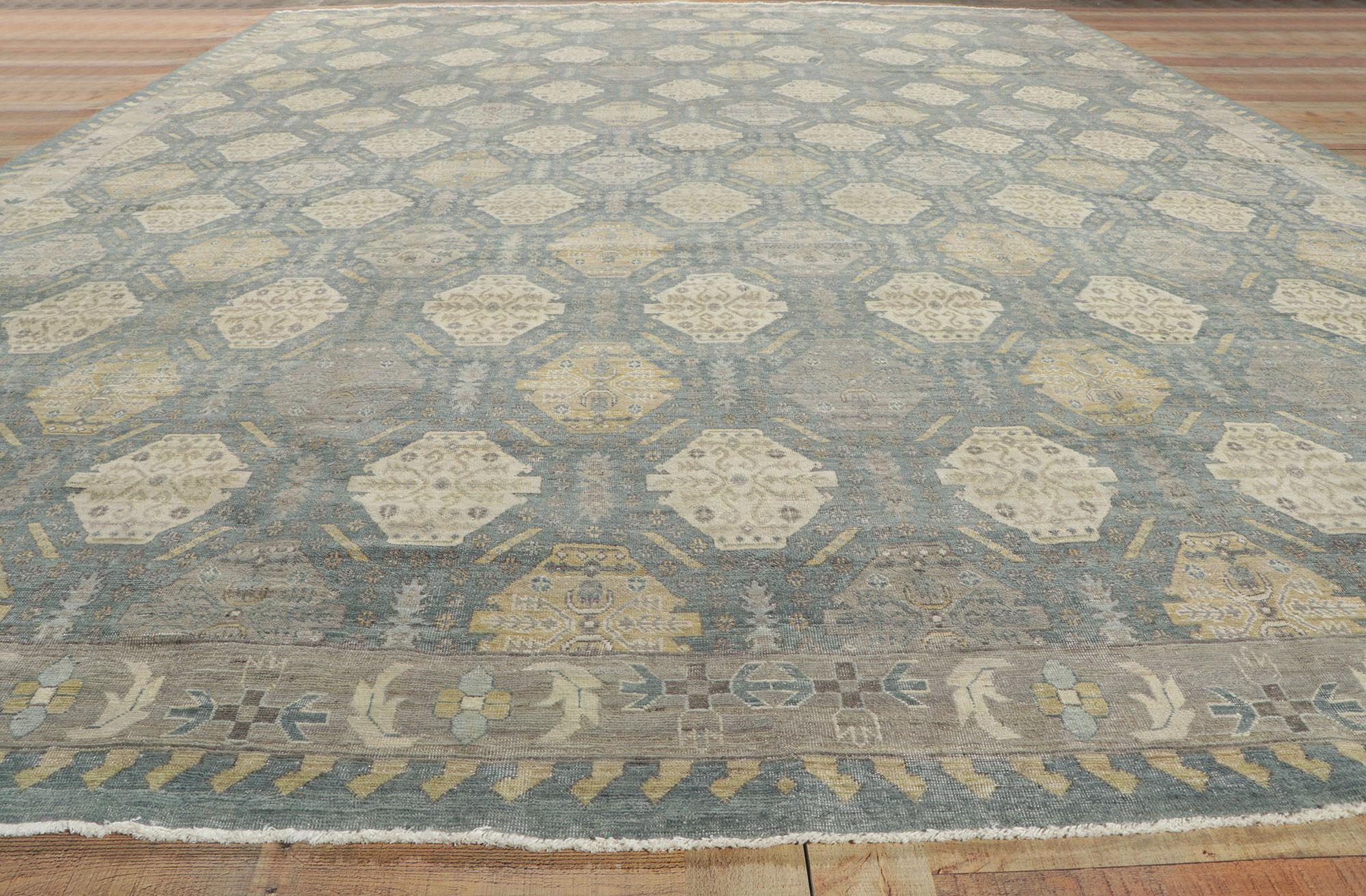 Vintage-Inspired Muted Oushak Rug, Modern Style Meets Rustic Sensibility For Sale 3