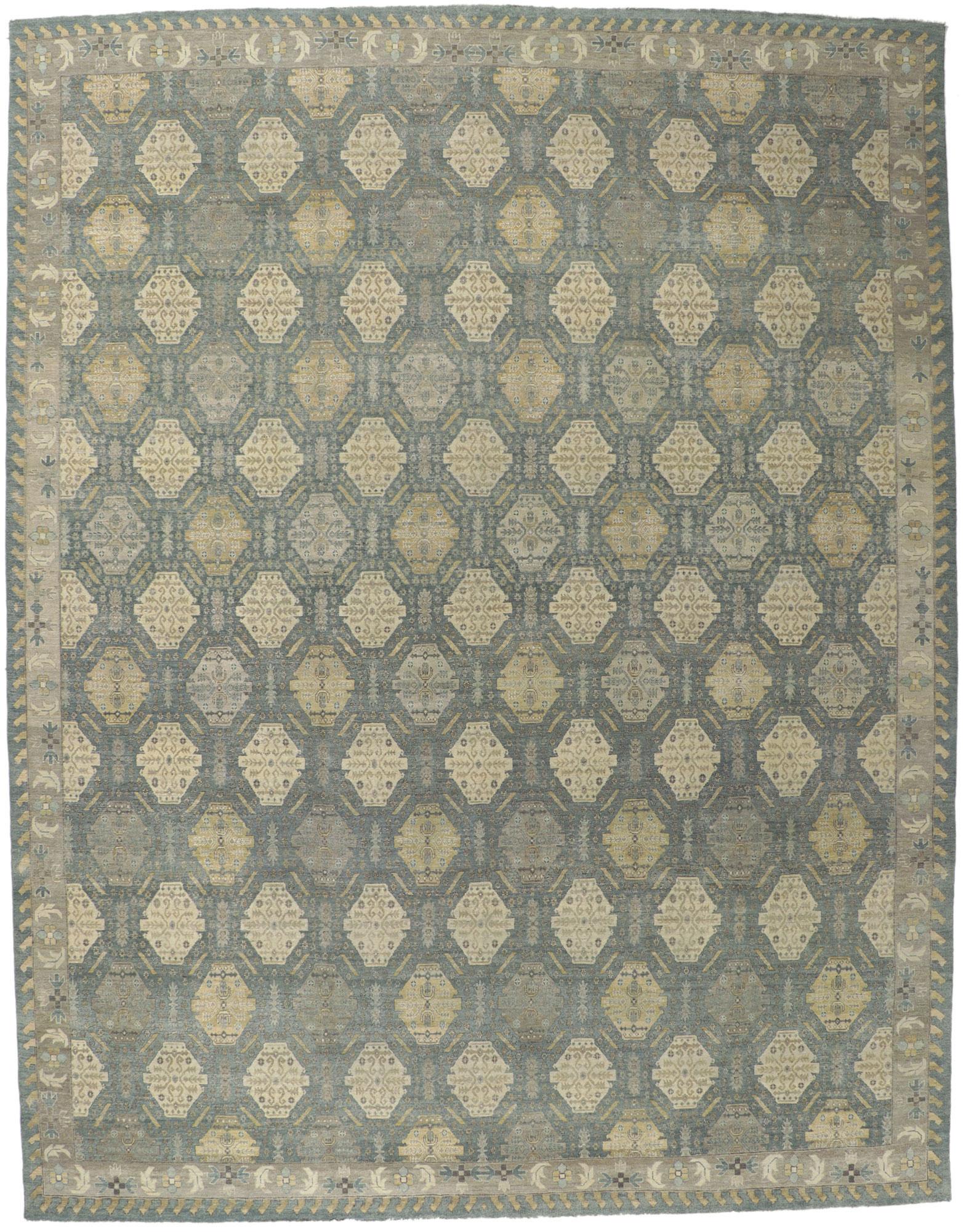 Vintage-Inspired Muted Oushak Rug, Modern Style Meets Rustic Sensibility For Sale 4