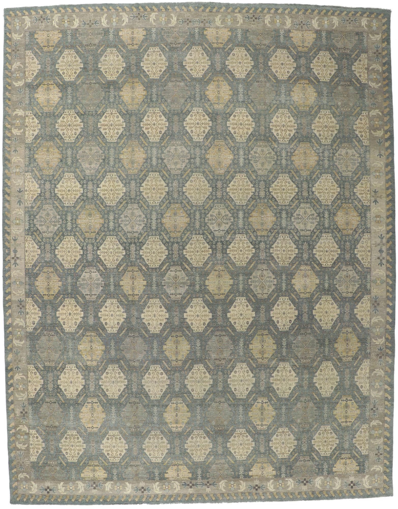 Neuer Distressed-Teppich im Oushak-Stil mit modernem, rustikalem Stil im Angebot 4