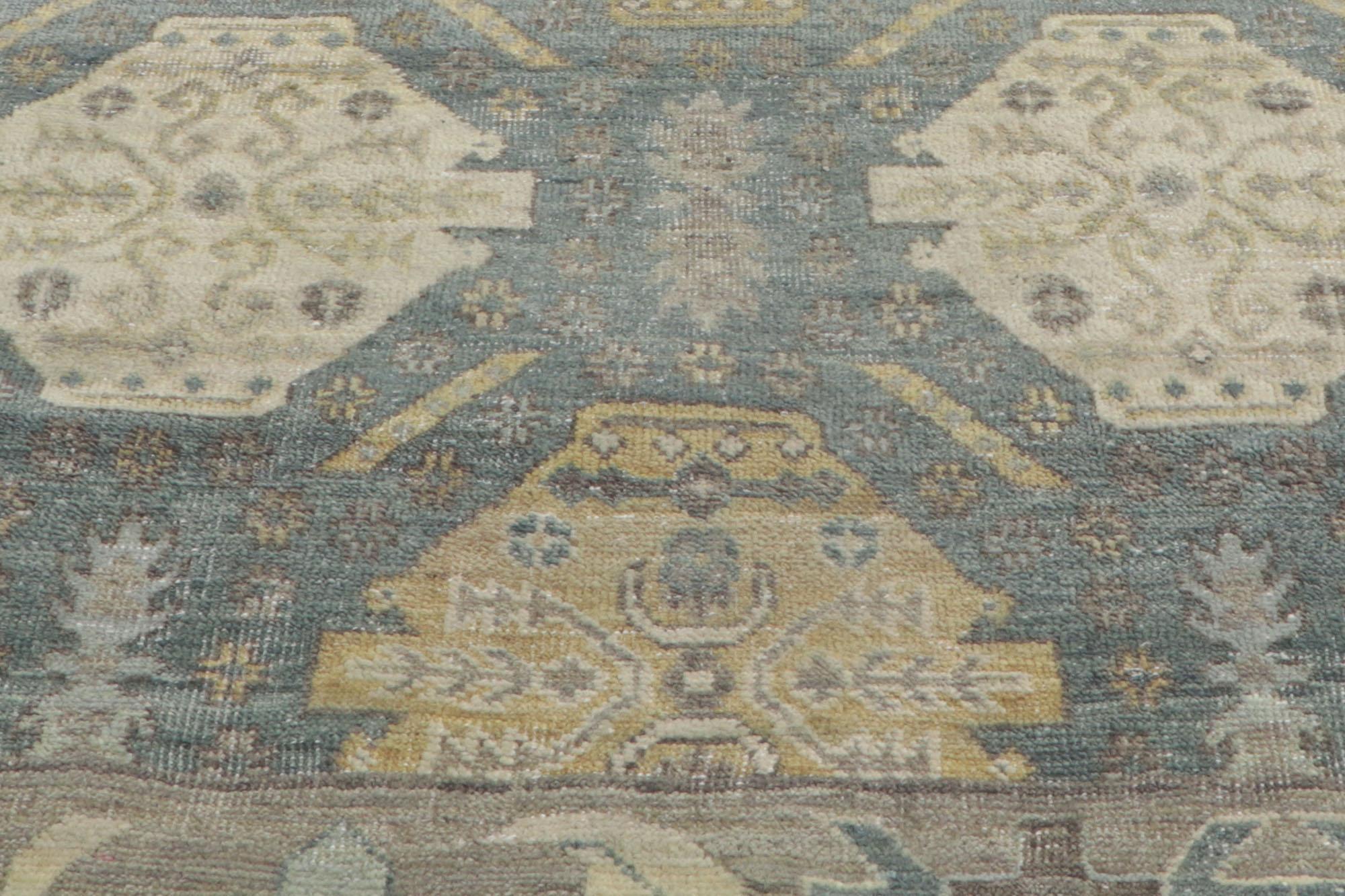 Contemporary Vintage-Inspired Muted Oushak Rug, Modern Style Meets Rustic Sensibility For Sale