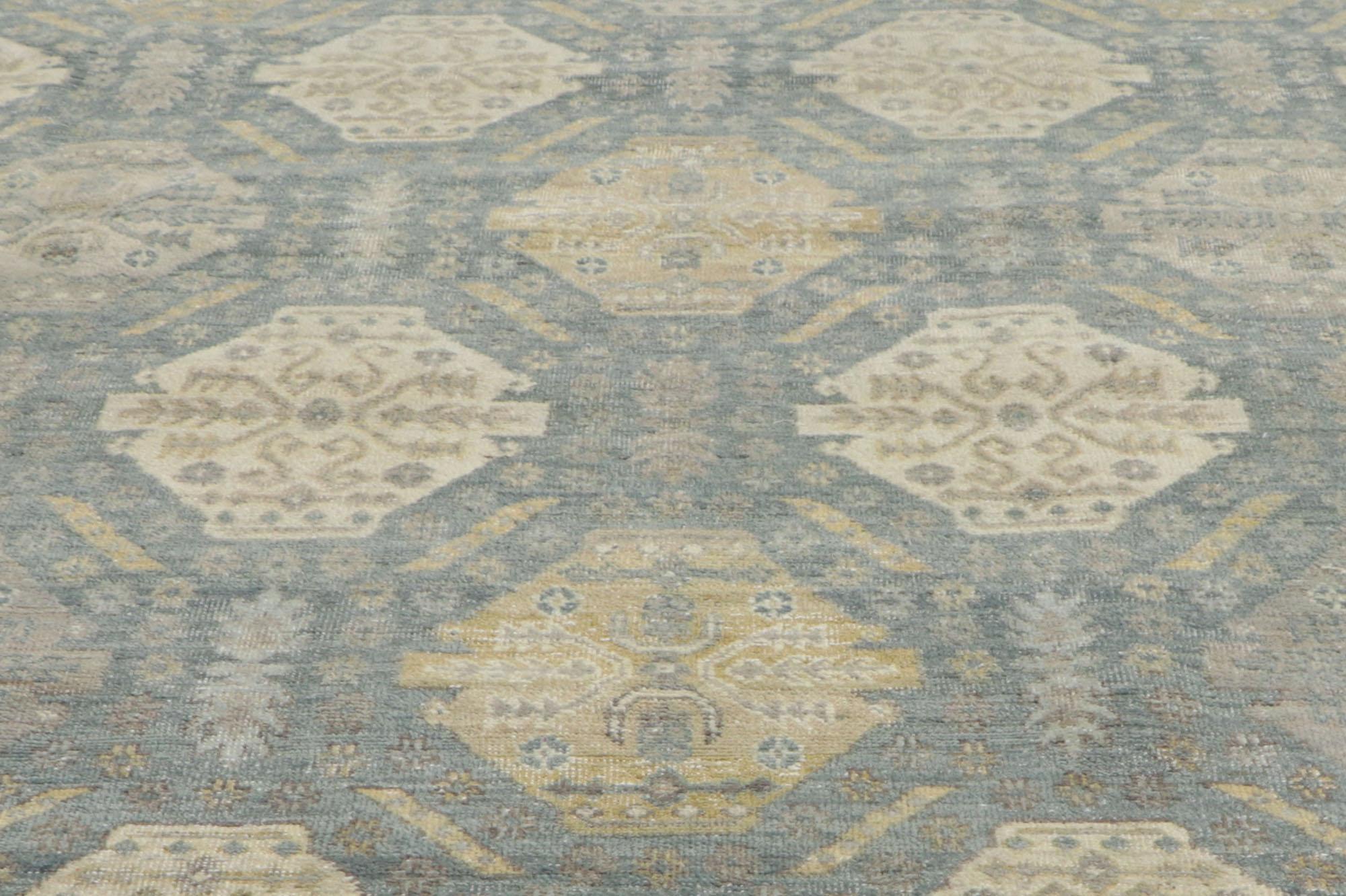 Wool Vintage-Inspired Muted Oushak Rug, Modern Style Meets Rustic Sensibility For Sale