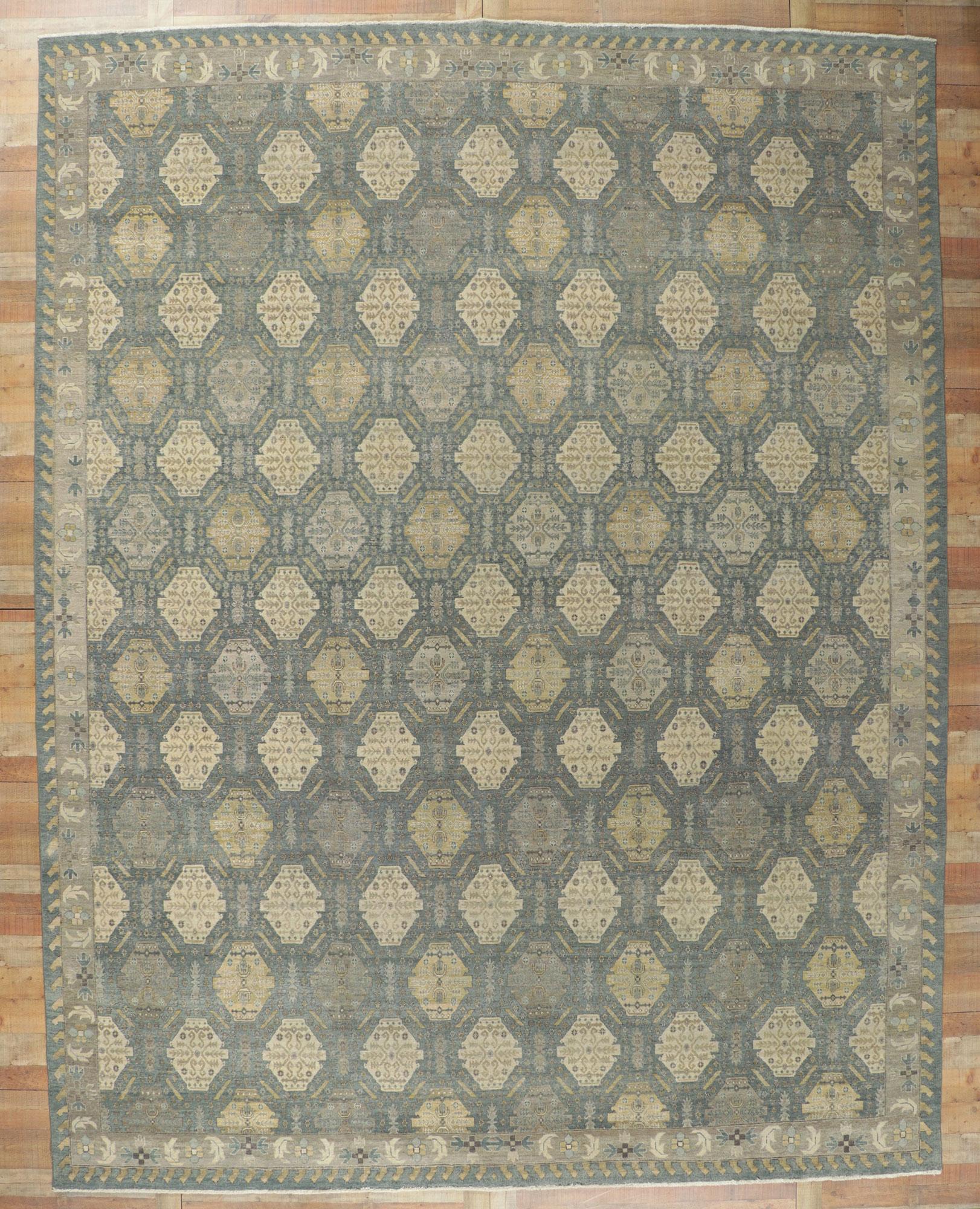 Vintage-Inspired Muted Oushak Rug, Modern Style Meets Rustic Sensibility For Sale 1