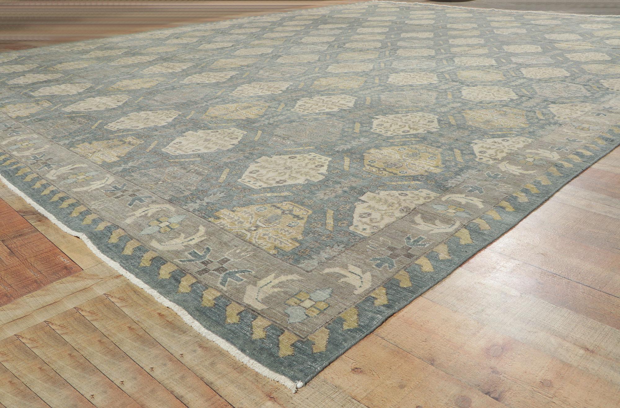 Vintage-Inspired Muted Oushak Rug, Modern Style Meets Rustic Sensibility For Sale 2