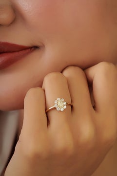 Vintage Inspired Natural Yellow Diamond Cluster Engagement Ring 14K Yellow Gold