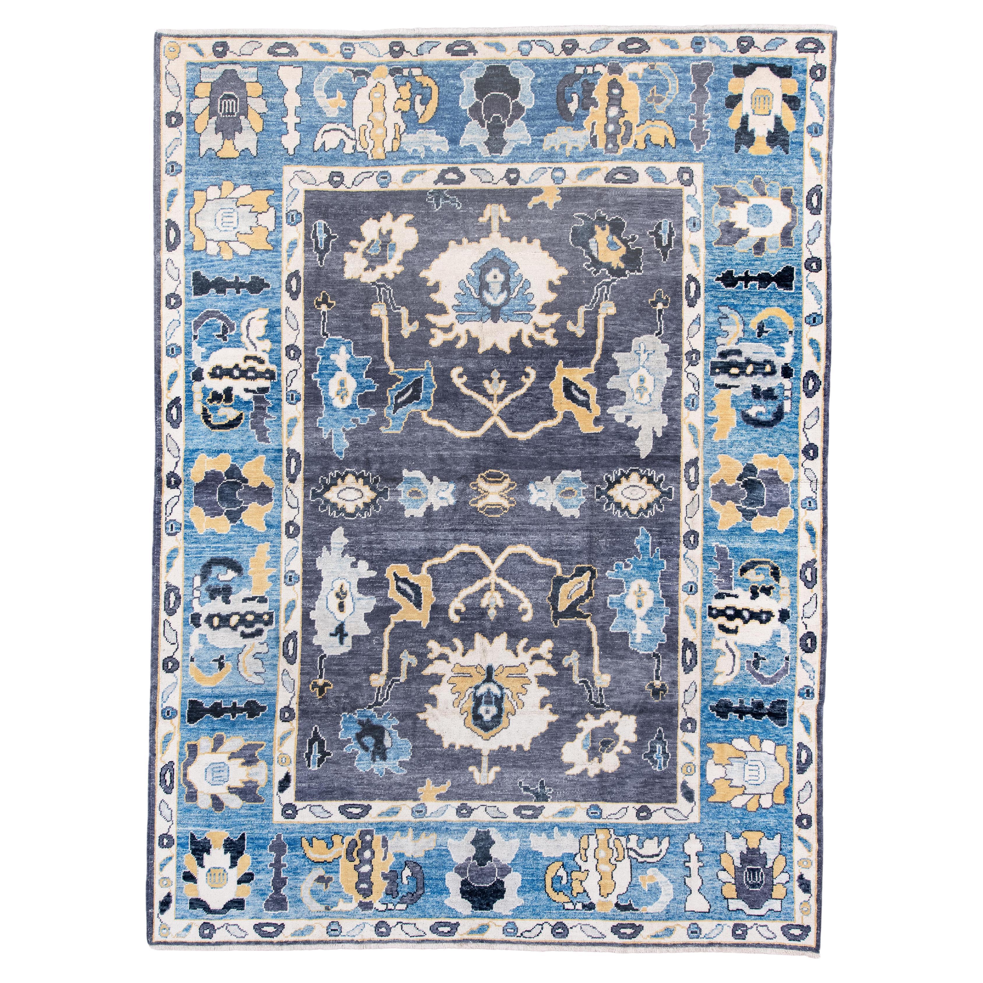 Oushak d'inspiration vintage et de nouvelle production en bleu