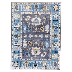 Oushak d'inspiration vintage et de nouvelle production en bleu