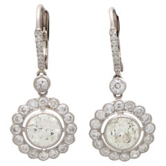 Vintage inspirierte Cluster-Tropfen-Ohrringe aus Platin mit Diamanten im Altschliff