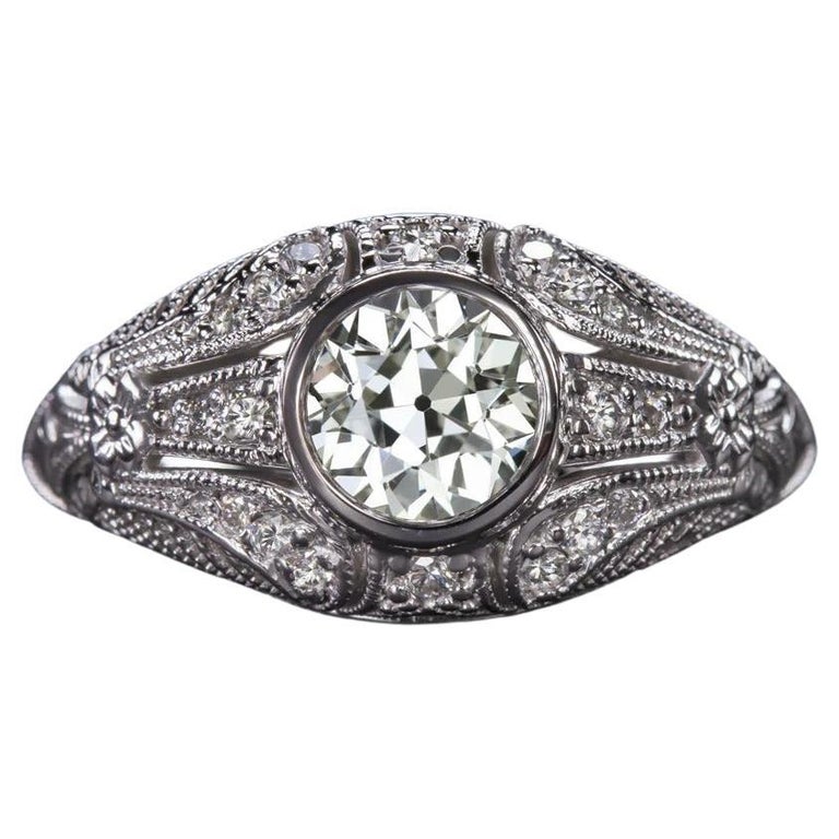 Art Deco Vintage Inspired Old Eruopean Diamond Ring For Sale