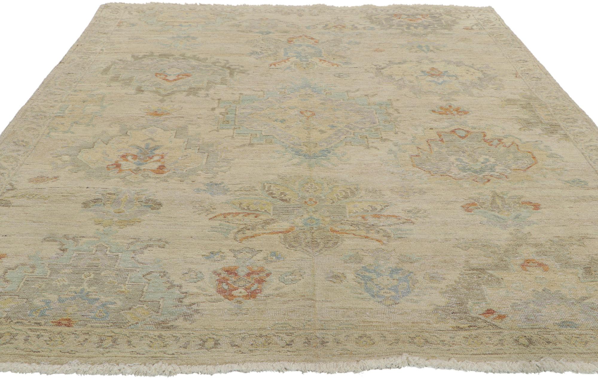 Contemporary Vintage-Inspired Oushak Rug For Sale