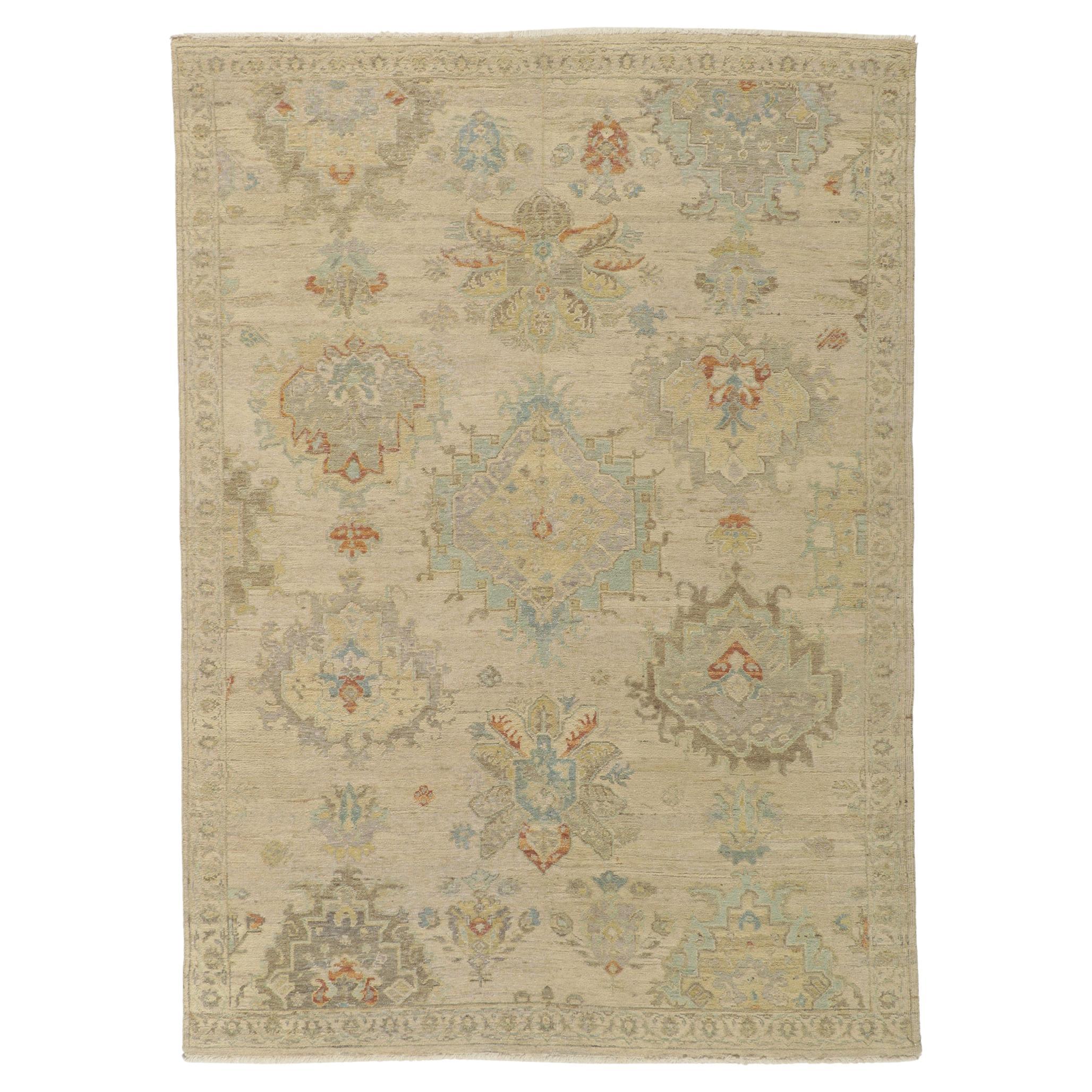 Vintage-Inspired Oushak Rug For Sale