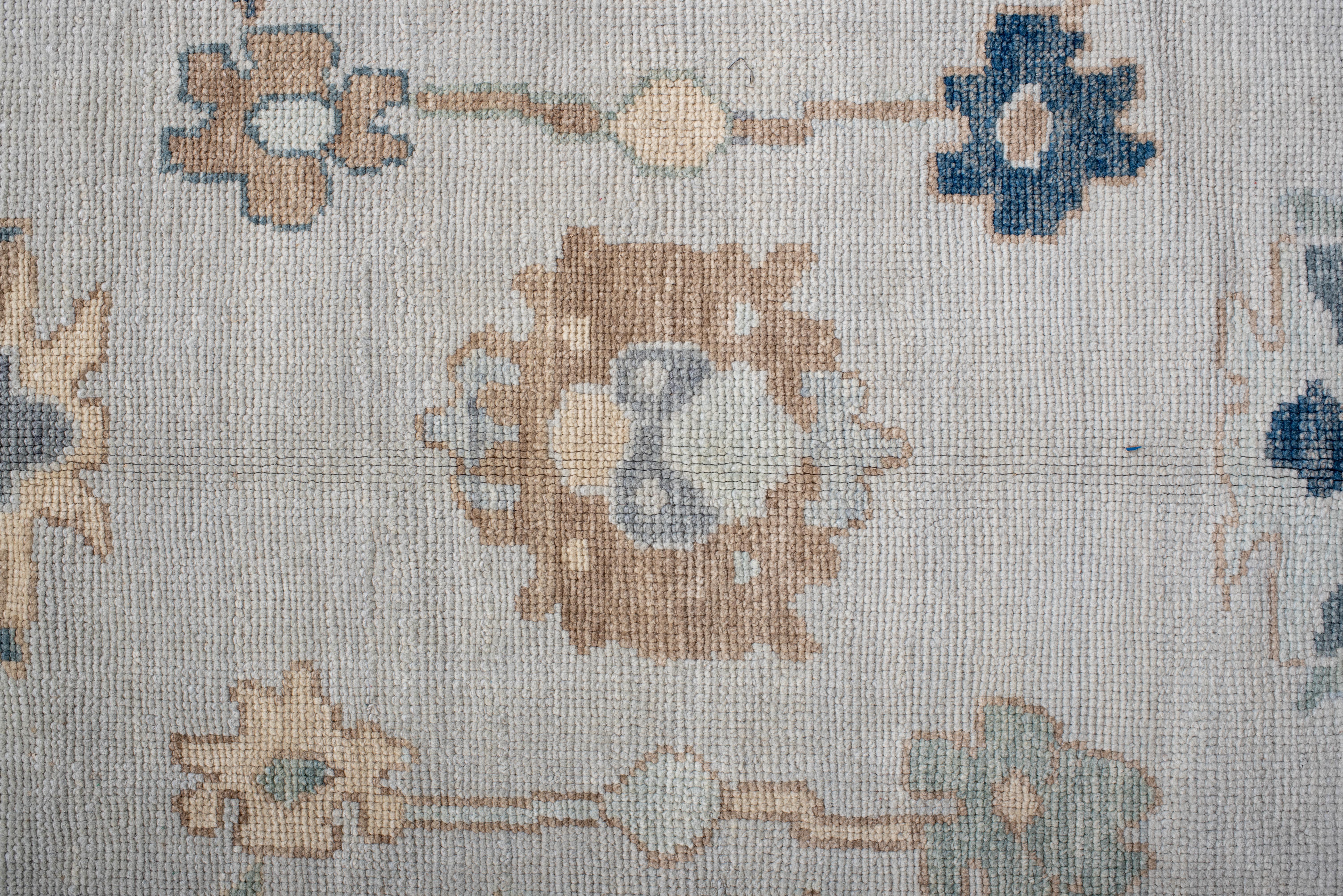 Vintage Inspired Oushak Rug in Soft Greys and Muted Earth Tones For Sale 1