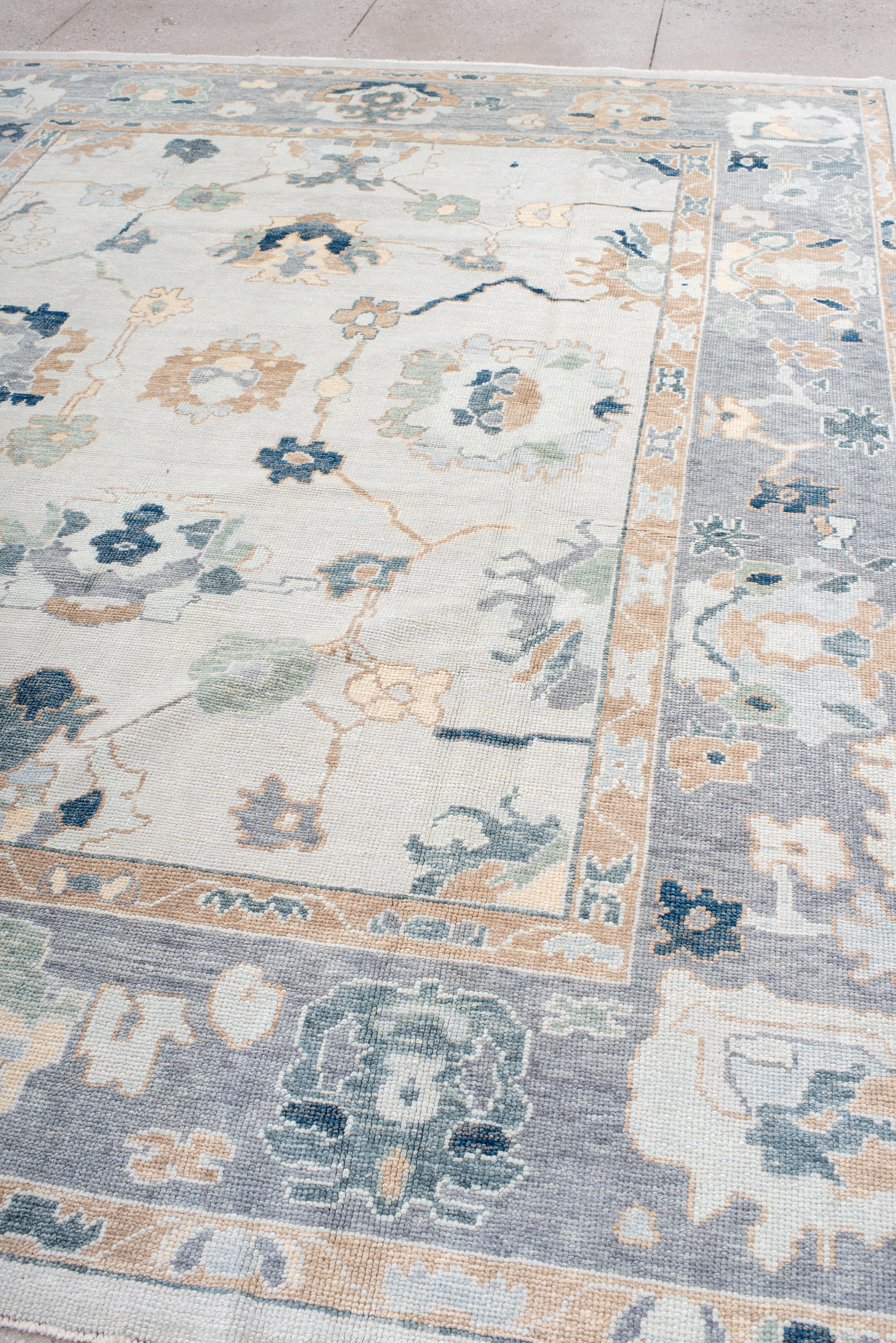Vintage Inspired Oushak Rug in Soft Greys and Muted Earth Tones For Sale 2