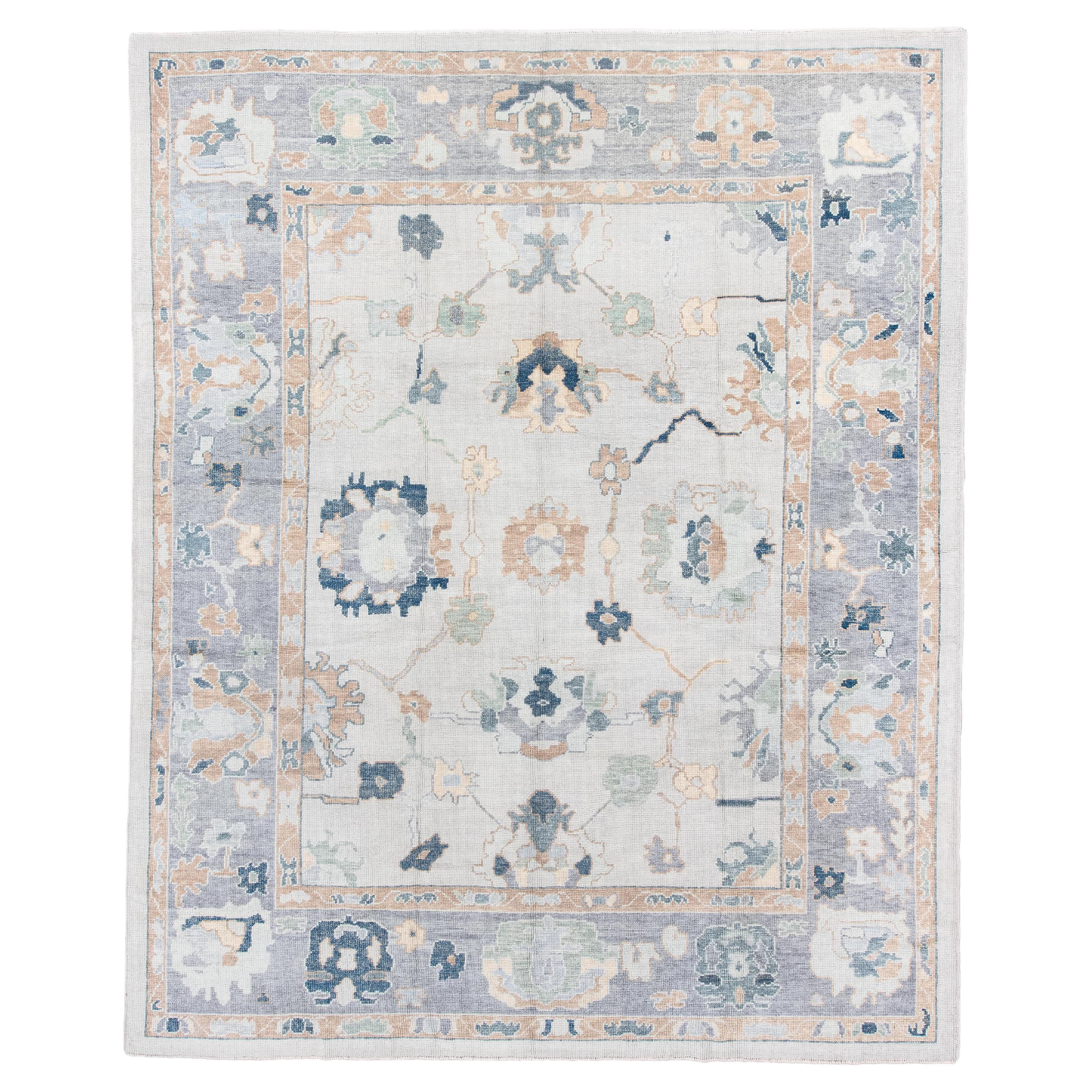 Vintage Inspired Oushak Rug in Soft Greys and Muted Earth Tones