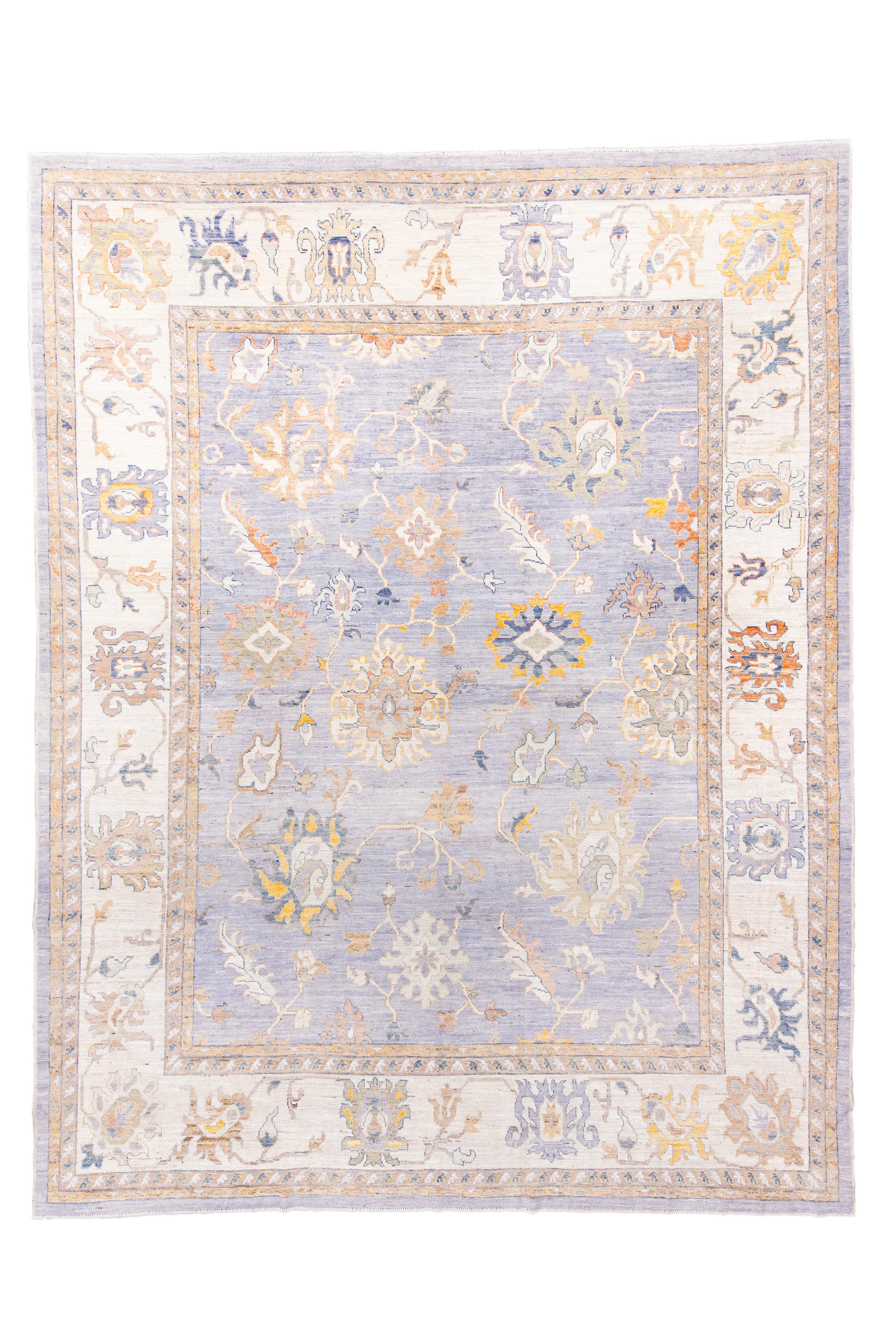 Vintage Inspired Oushak Rug in Soft Lavender and Warm Neutrals