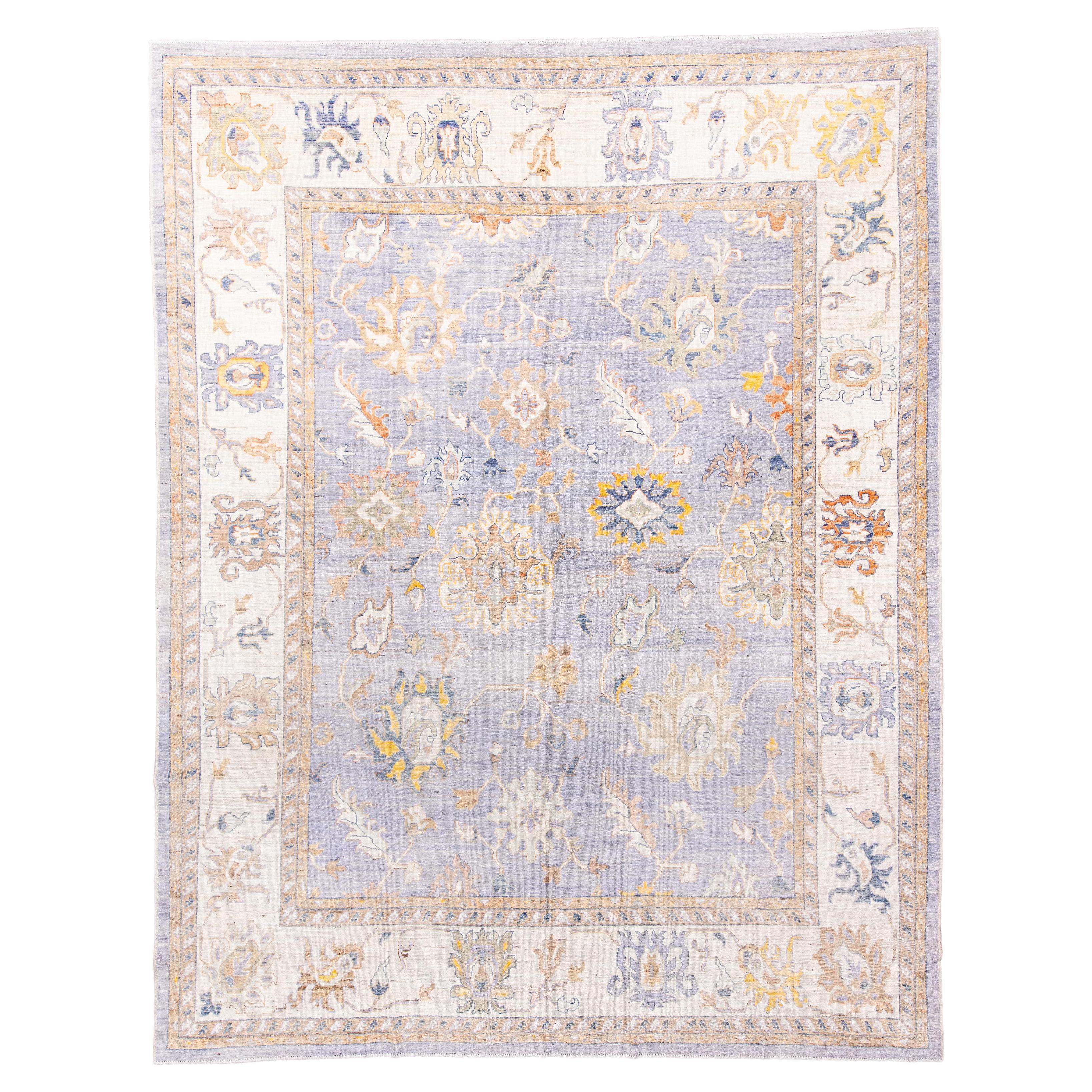 Vintage Inspired Oushak Rug in Soft Lavender and Warm Neutrals