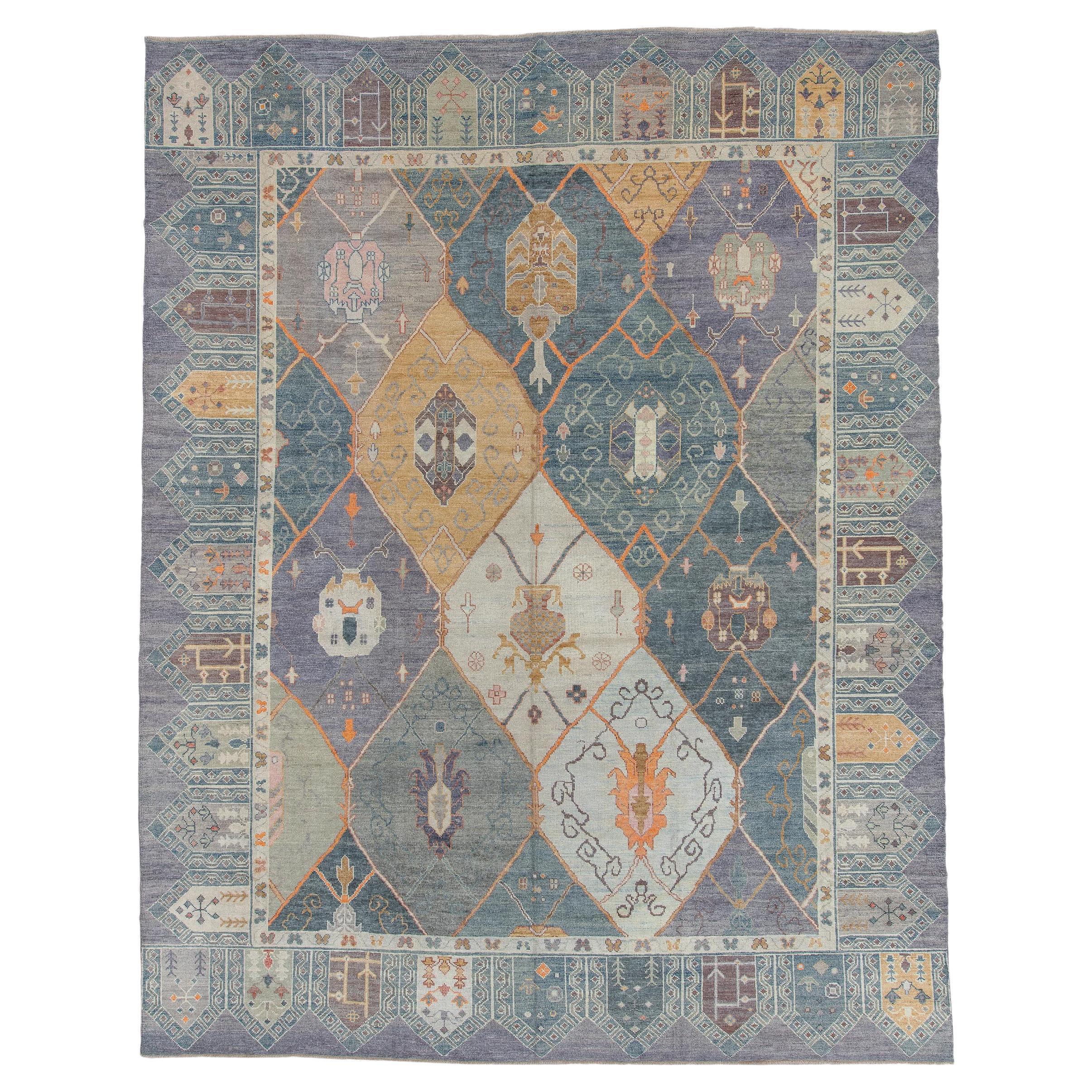Inspirierter Oushak im Vintage-Stil mit Diamantmuster