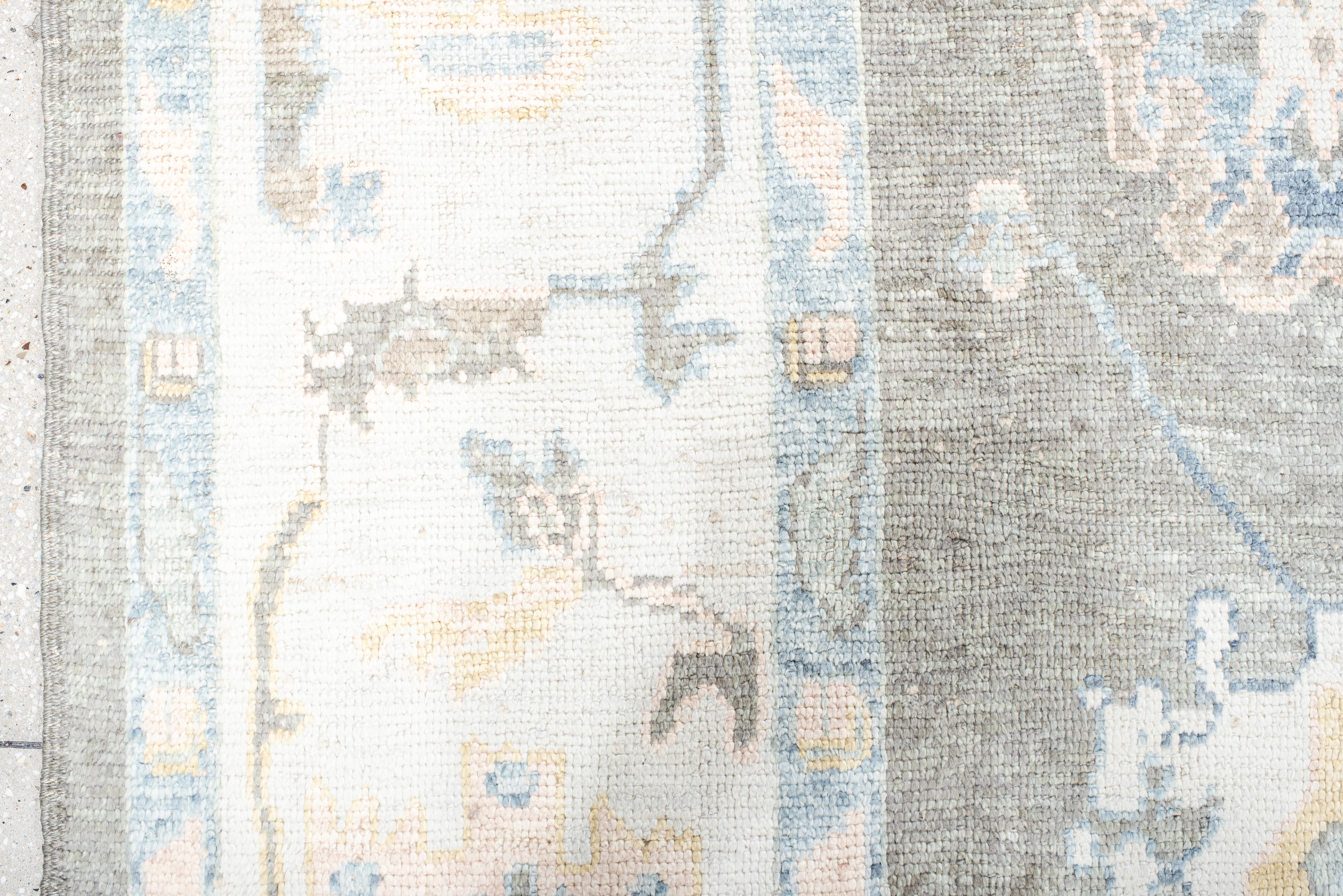 Contemporary Vintage Inspired Oushak with Floral Childlike Medallions For Sale