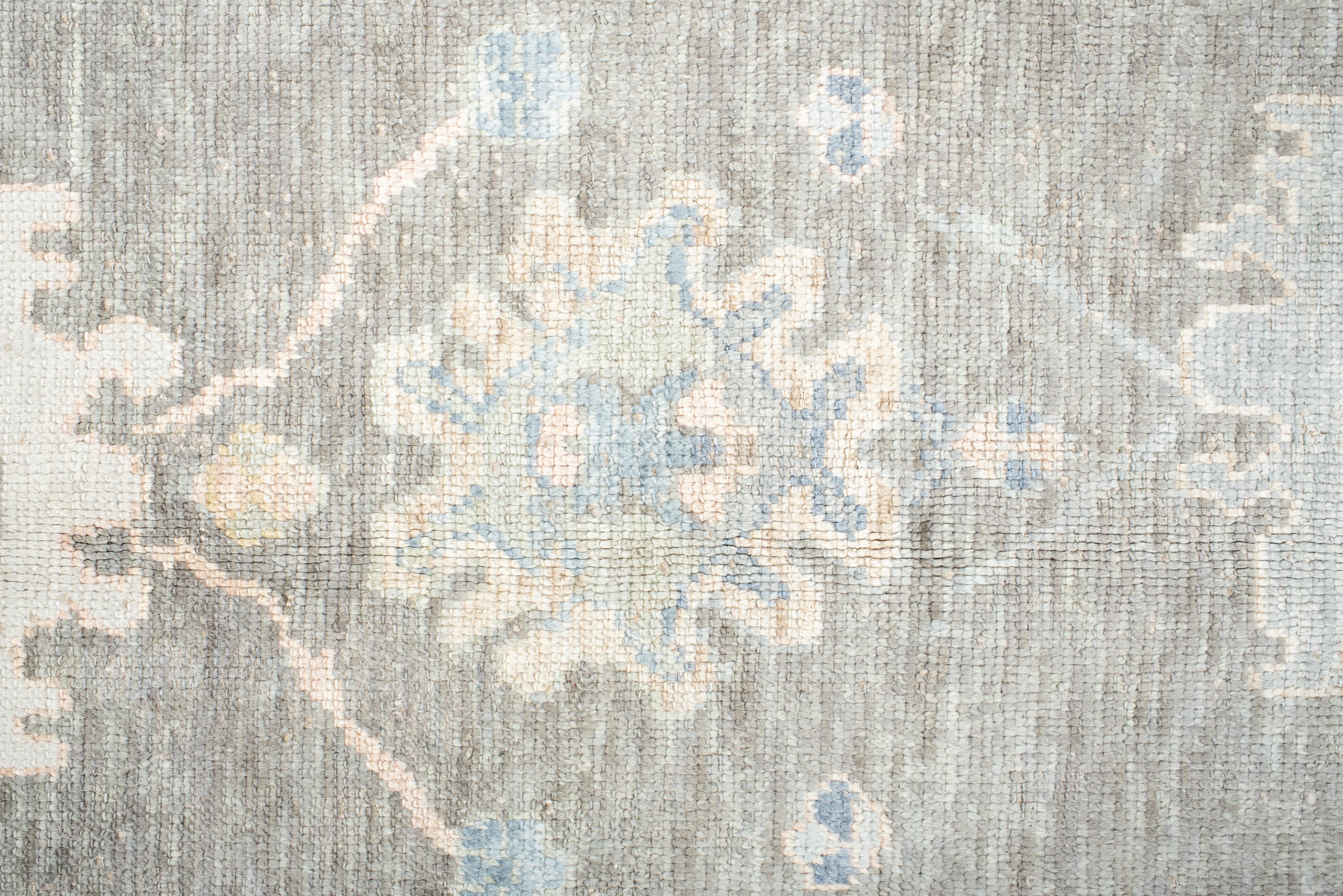 Wool Vintage Inspired Oushak with Floral Childlike Medallions For Sale