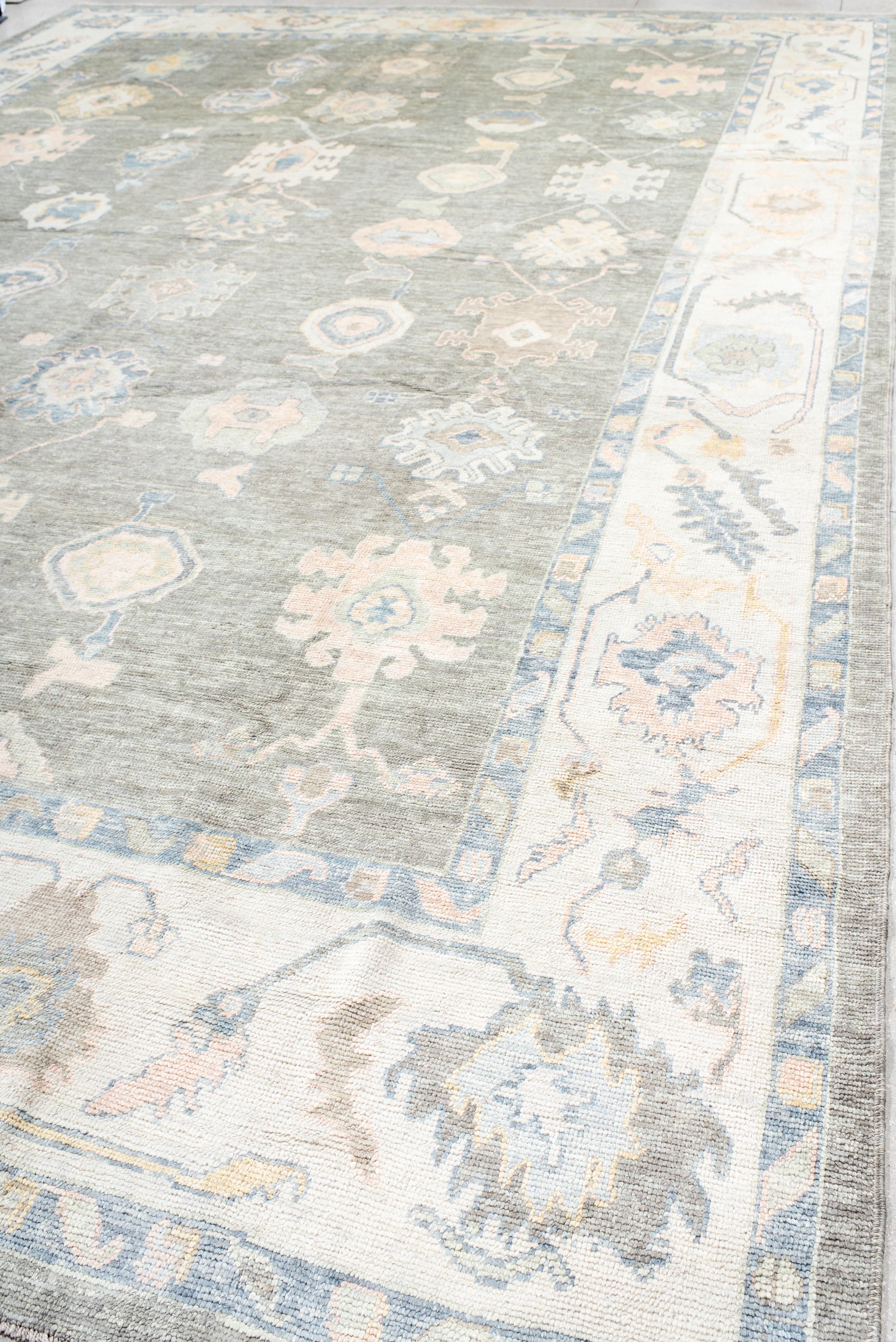 Vintage Inspired Oushak with Floral Childlike Medallions For Sale 1