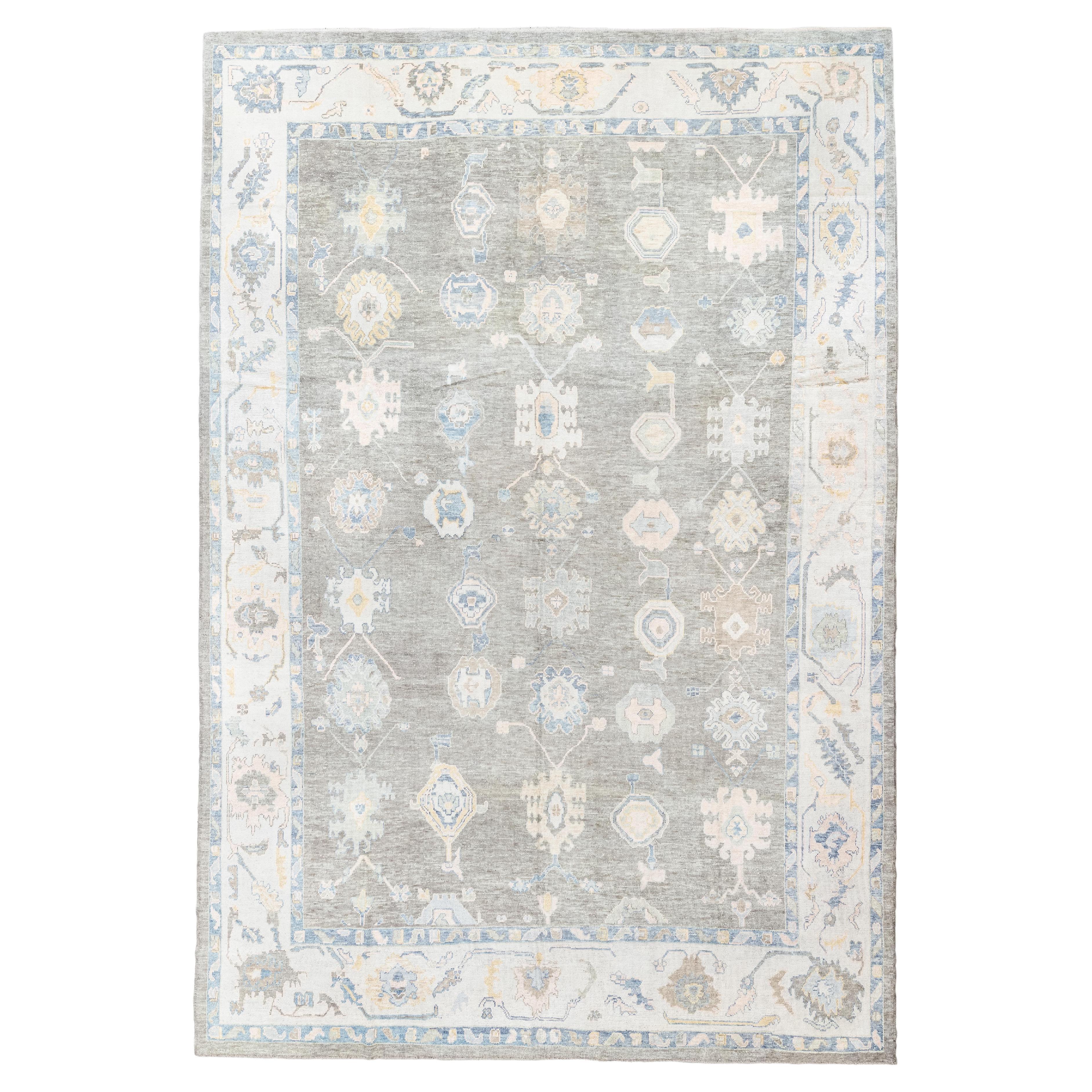 Vintage Inspired Oushak with Floral Childlike Medallions For Sale
