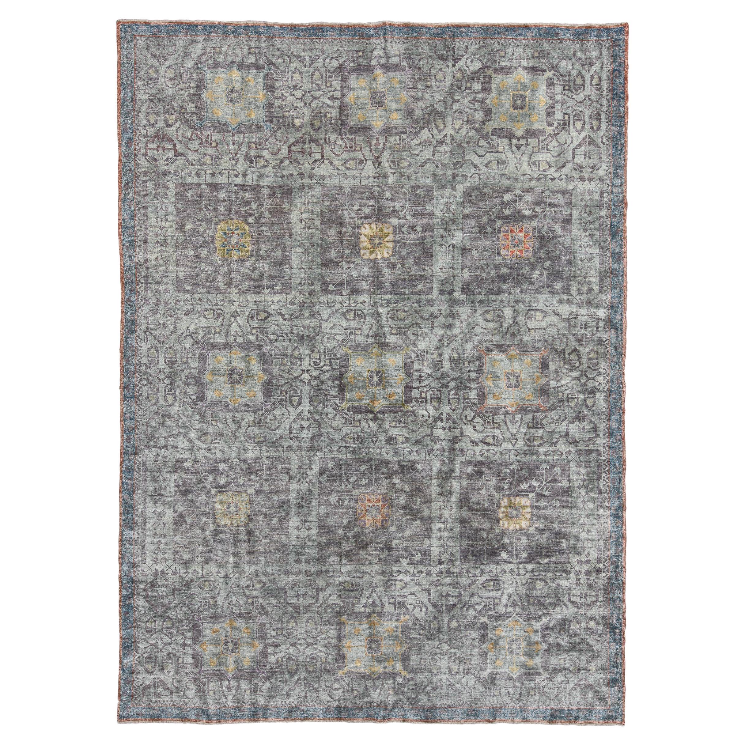 Inspirierter Oushak im Vintage-Stil mit geometrischem Flow im Angebot