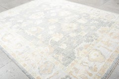 Vintage Inspired Oushak with Grey and Floral Elements