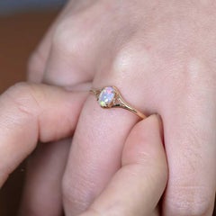 Vintage Inspired Oval Australian Solid Opal Engagement Wedding Ring 14K Yellow