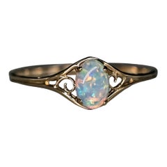 Vintage Inspired Oval Australian Solid Opal Engagement Wedding Ring 14K Yellow