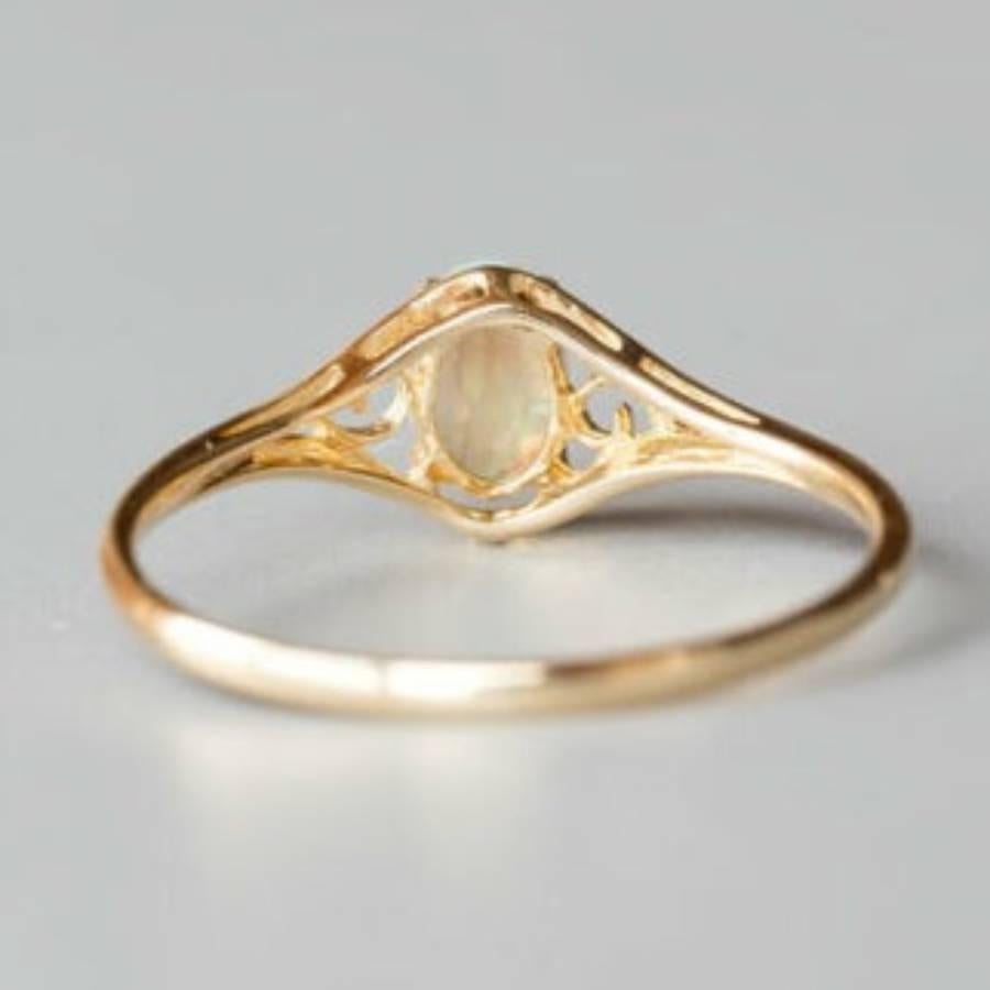 Artist Vintage Inspired Oval Australian Solid Opal Ring 14K Yellow Gold For Sale