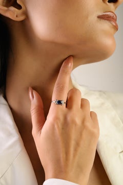 Vintage Inspired Oval Blue Sapphire & Diamond Cluster Ring in 14K White Gold