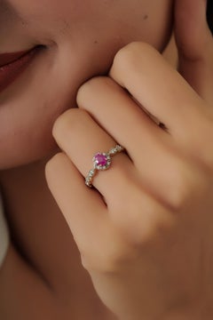 Vintage-Inspired Oval Cut Ruby & Diamond Floral Halo Ring in 14K Yellow Gold