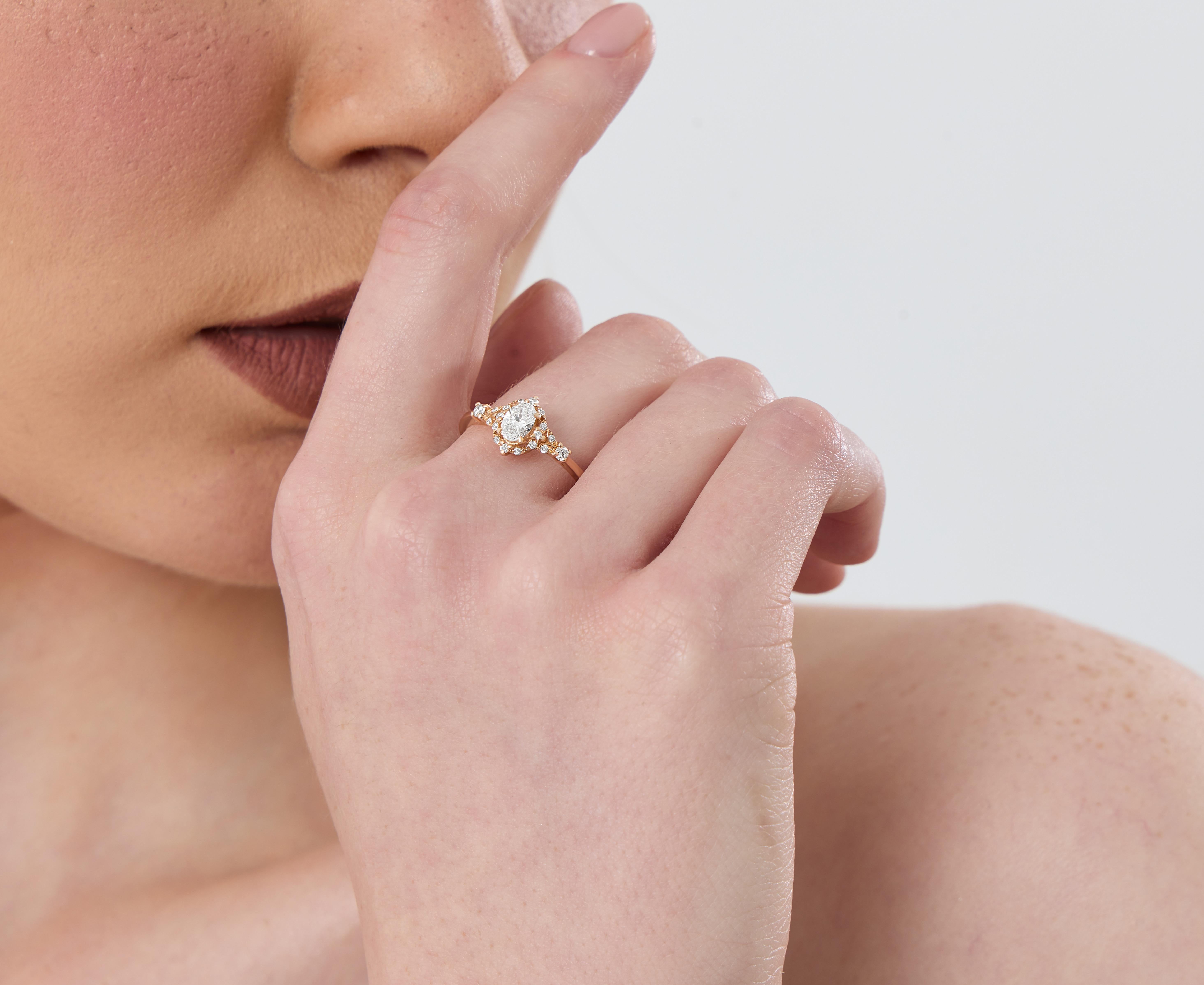 For Sale:  Vintage Inspired Oval Diamond 0.56ct Engagement Solid Gold Ring 4
