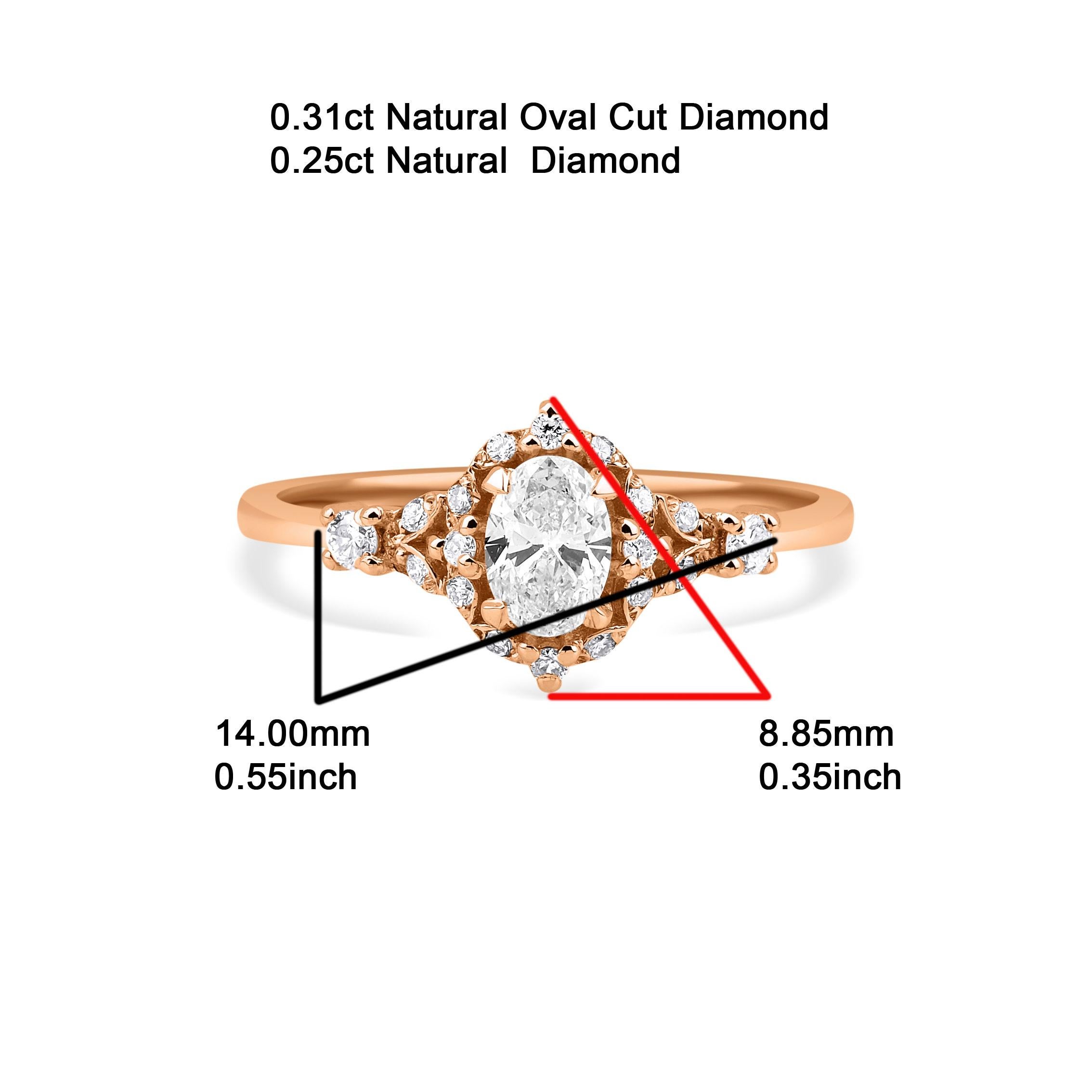 For Sale:  Vintage Inspired Oval Diamond 0.56ct Engagement Solid Gold Ring 6