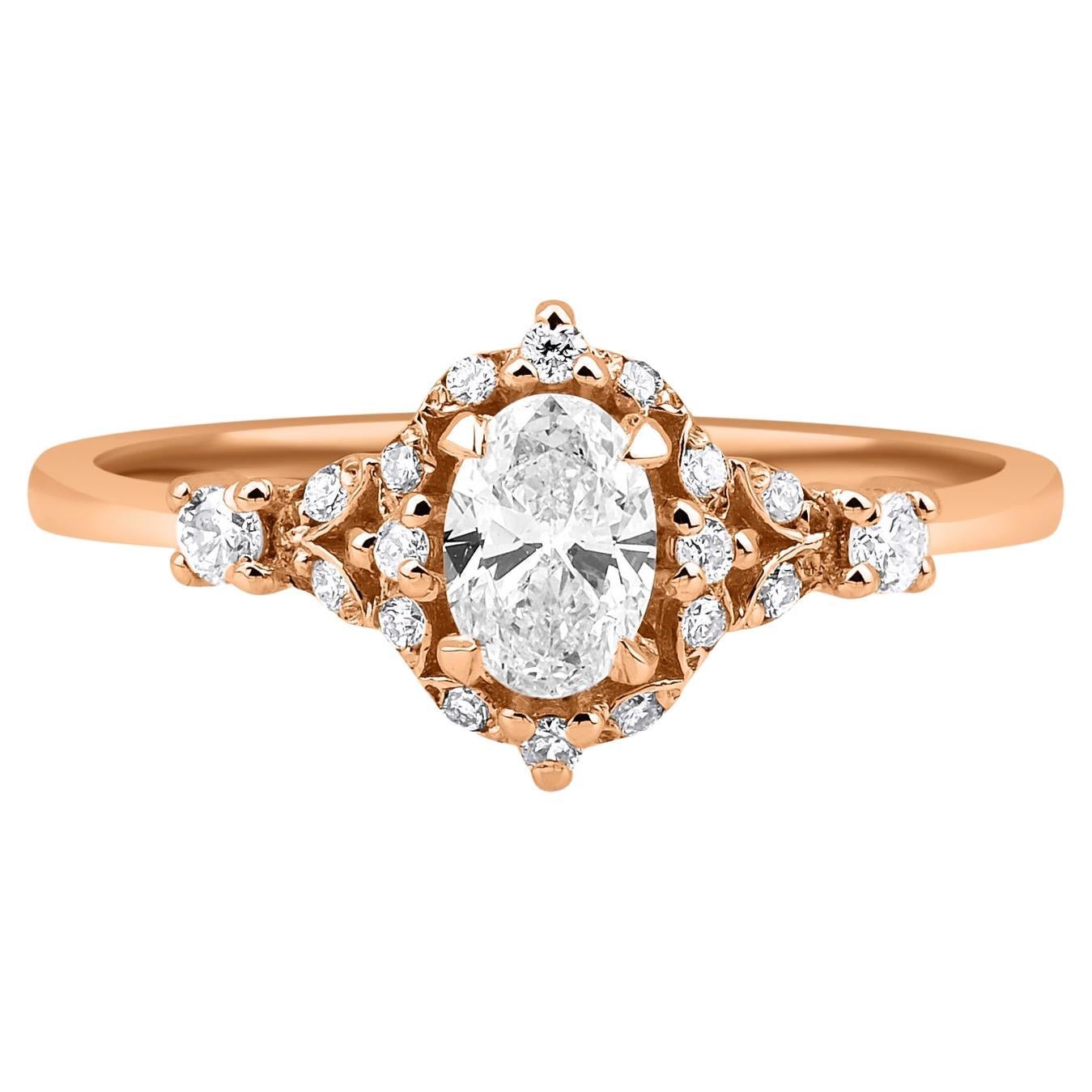For Sale:  Vintage Inspired Oval Diamond 0.56ct Engagement Solid Gold Ring