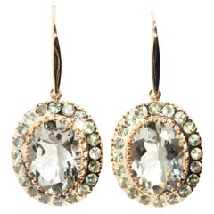 Vintage Inspired Oval Mint Quartz Cluster Drop Earrings 9 Carat Yellow Gold