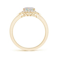 Anello con opale ovale in stile vintage, con montatura a halo e motivi a cuore, in oro massiccio 14K