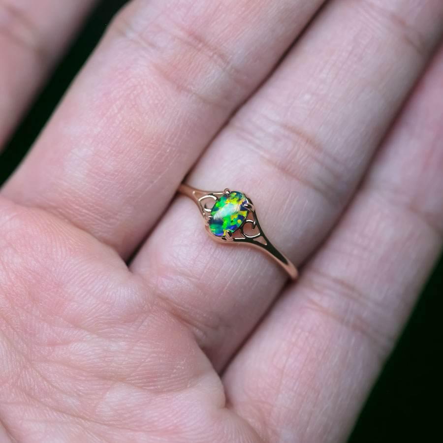 Vintage Inspired Oval Triplet Opal Engagement Ring 18K Yellow Gold In New Condition For Sale In Suwanee, GA