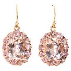 Vintage Inspired Peachy Pink Morganite & Pink Tourmaline Earrings 9 Carat Gold