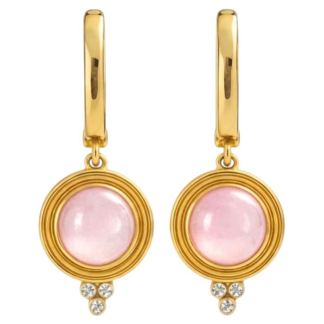 Vintage inspired pink quartz and colorless topaz drop earrings silver, gold