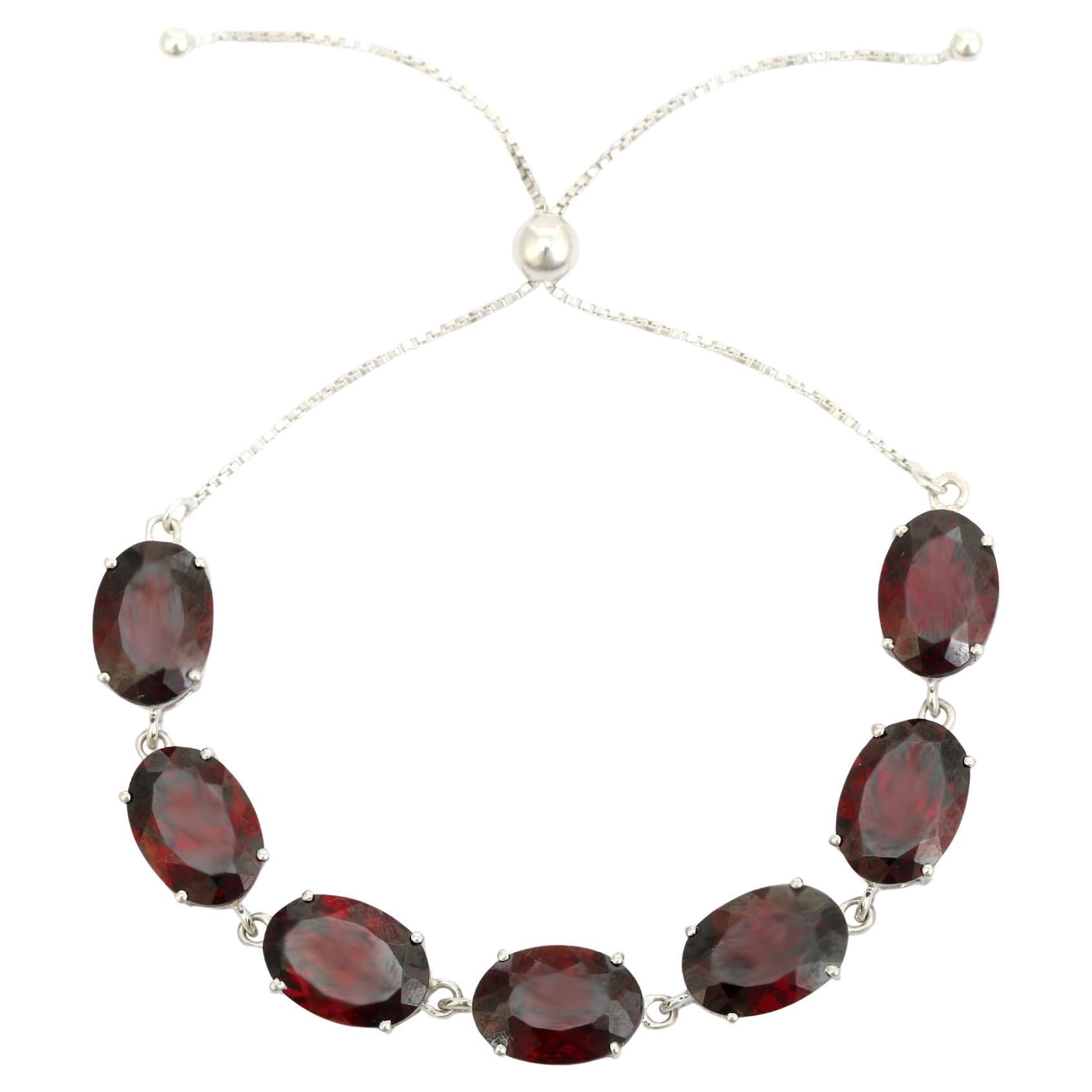 Bracciale Bolo regolabile in argento 925 con granato rosso 34,69 CTW di ispirazione vintage